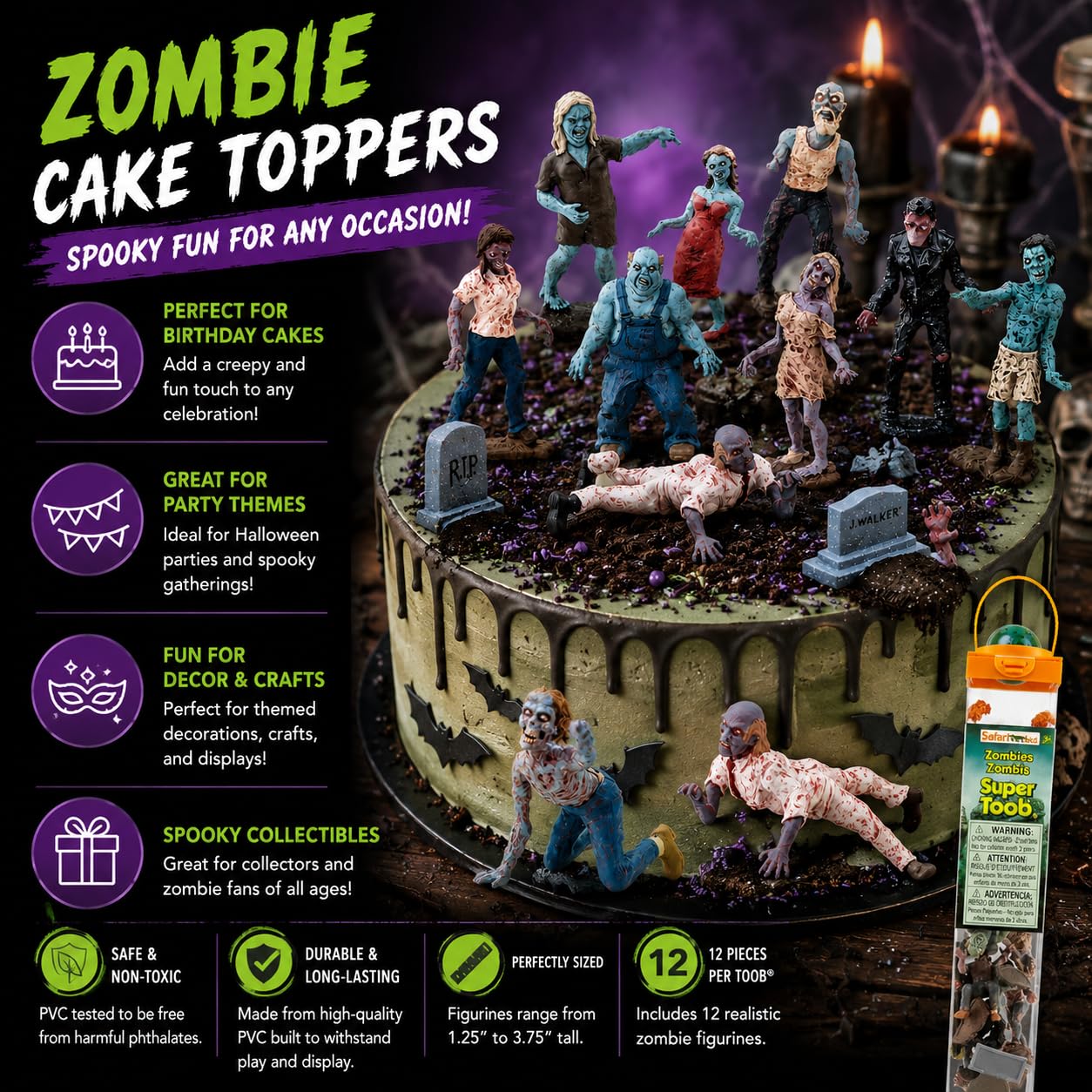 Safari Ltd. Zombies Super Toob - Miniature Zombie Figures for Halloween Display and Play - Toy Figures for Boys, Girls, and Kids Ages 3+