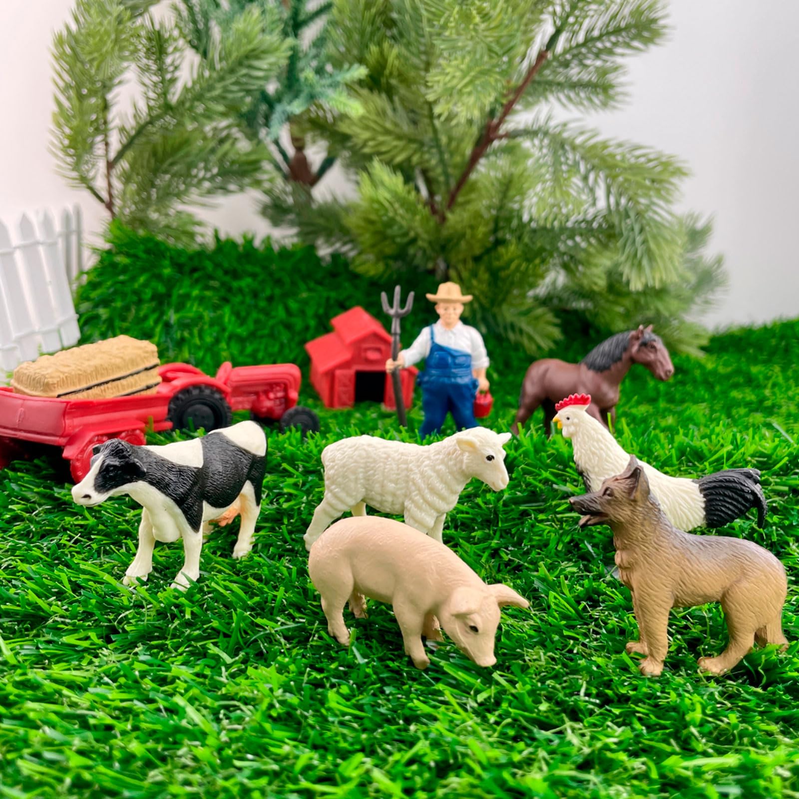 Safari Ltd. Country Farm TOOB - Figurines of Cow, Farmer, German Shepherd, Shire Horse, Rooster, Trailer, Tractor, Pig, Hay Bale, Ewe, Barn