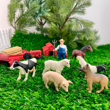 Safari Ltd. Country Farm TOOB - Figurines of Cow, Farmer, German Shepherd, Shire Horse, Rooster, Trailer, Tractor, Pig, Hay Bale, Ewe, Barn
