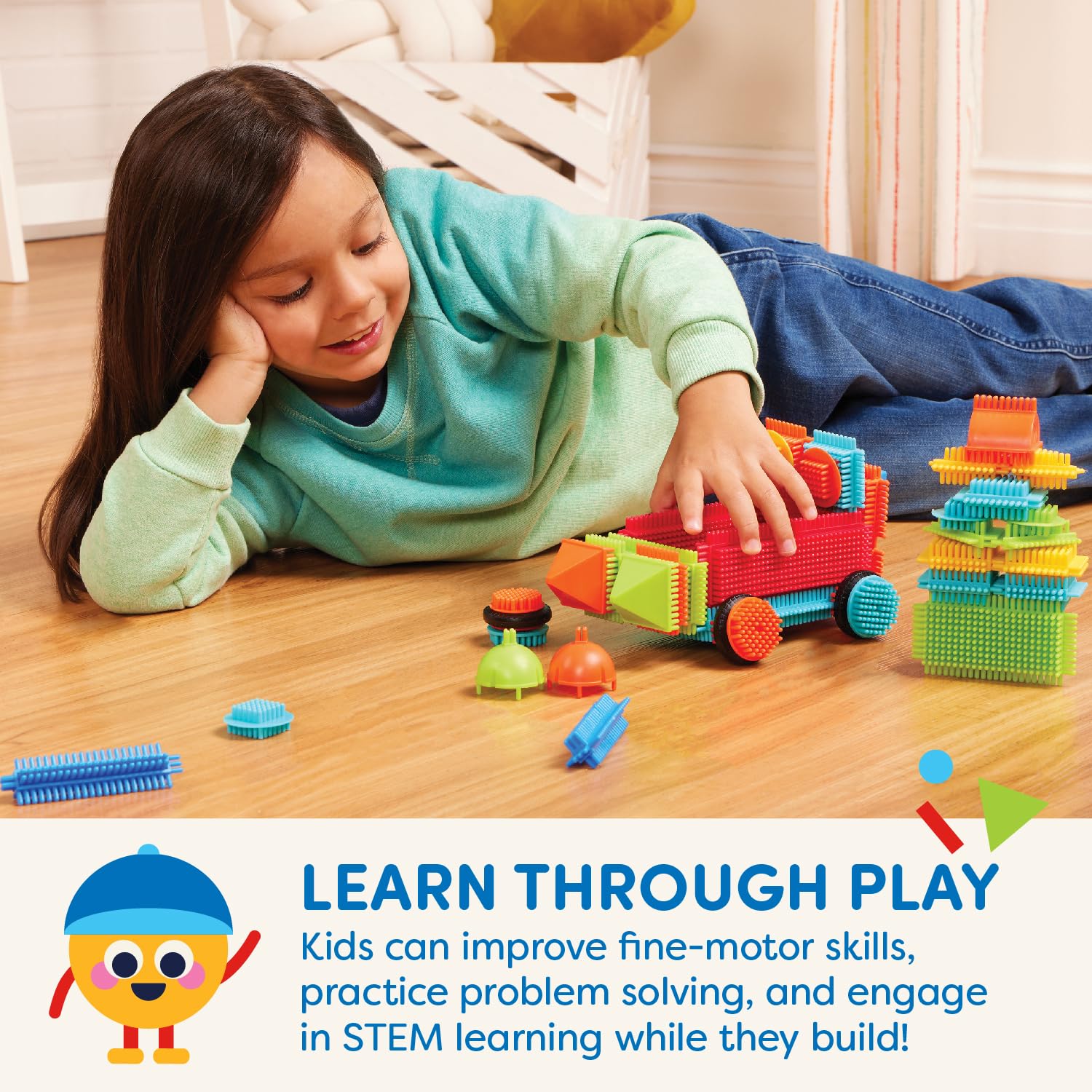 Battat - Bristle Blocks - STEM Interlocking Building Blocks - 50 Pieces Playset - Developmental Toys for Toddlers & Kids - Basic Builder Bucket - 2+