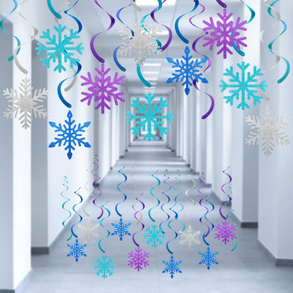 20 Pcs Winter Snowflake Hanging Swirl Decorations - Snowflake Hanging Ceiling Streamers Blue Silver Purple Garland Ornament for Frozen Winter