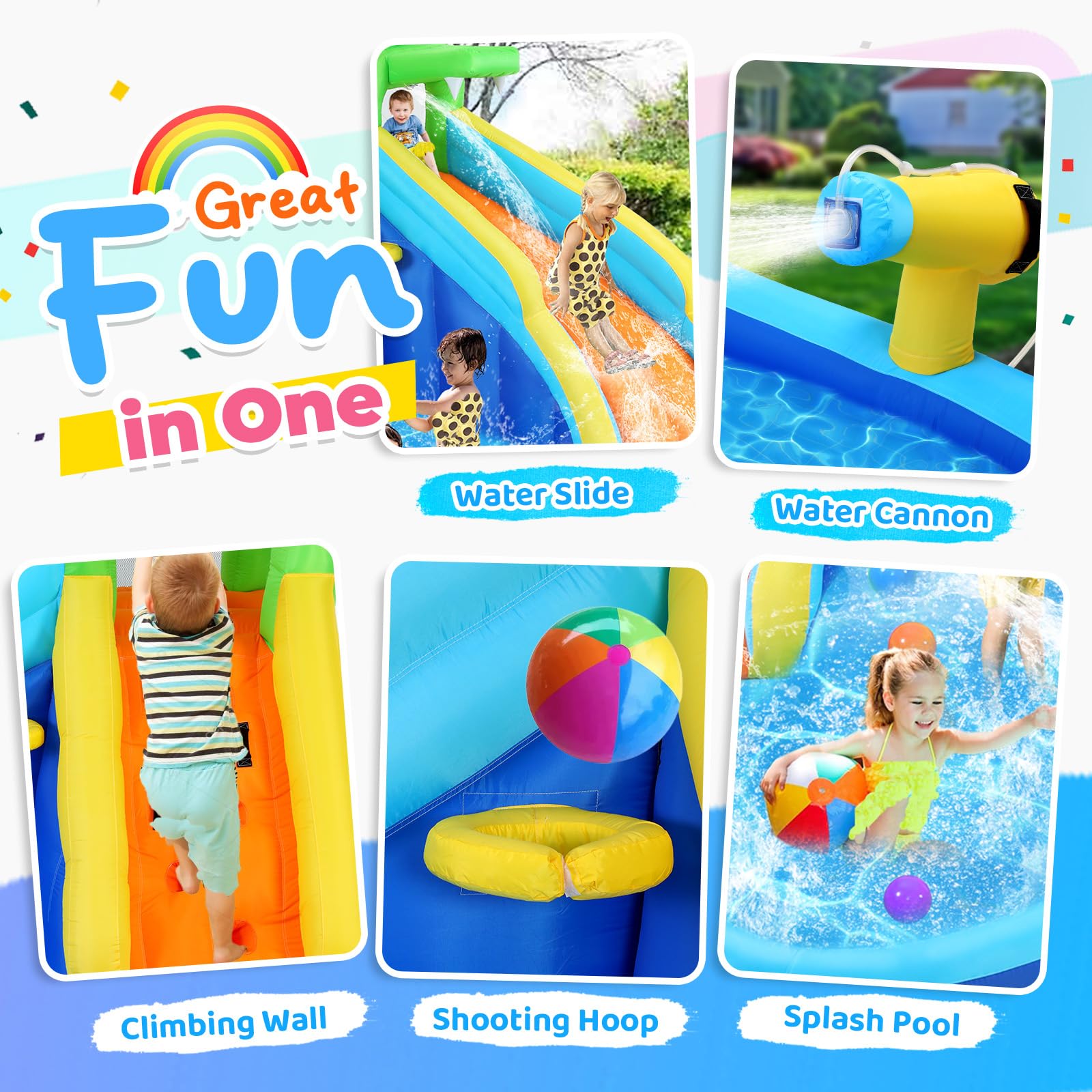 Whubefy Inflatable Water Slide, 8 in 1 Blow Up Crocodile Spray Slide 13.2 x10 Ft Water Bounce House with 2 Water Cannon, Climbing Wall, Basketball