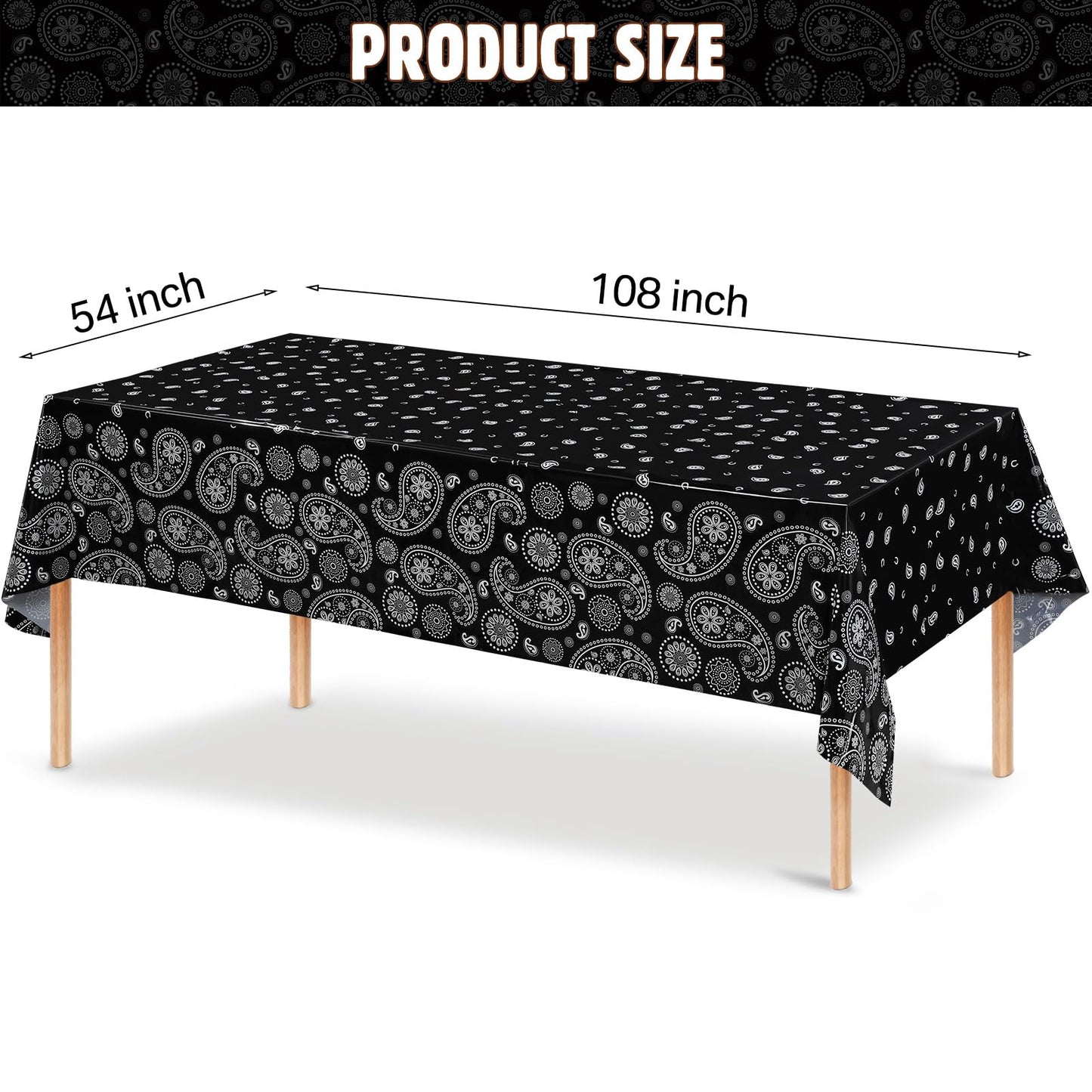 Tatuo Western Party Tablecloth Paisley Table Cover Bandana Plastic Table Cloth Rectangle Floral Tablecloth for Western Cowboy Themed Party