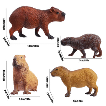 FLORMOON Animal Figures, 4pcs Plastic Capybara Figurines for Science Project, Learning Educational Toys, Birthday Cake Topper for Kids
