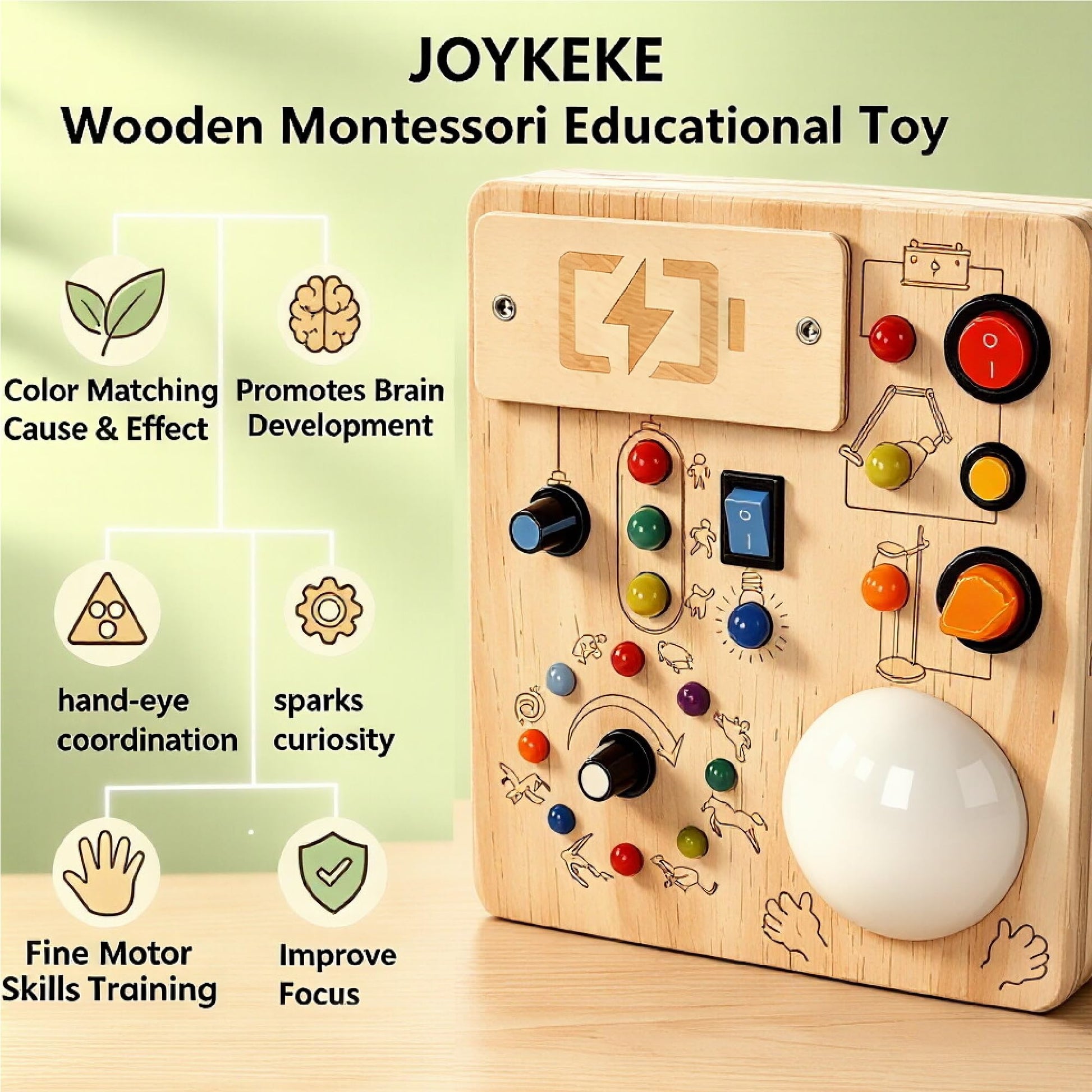 JOYKEKE Montessori Busy Board, Slap-Activated LED Toy for 1-4 Toddlers