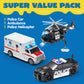 JOYIN Toddler Truck Toys for 3 4 5 6 7 Year Old Boys - Police Car Toy Set, Emergency Vehicle Playset, Friction Powered Car with Lights and Sounds