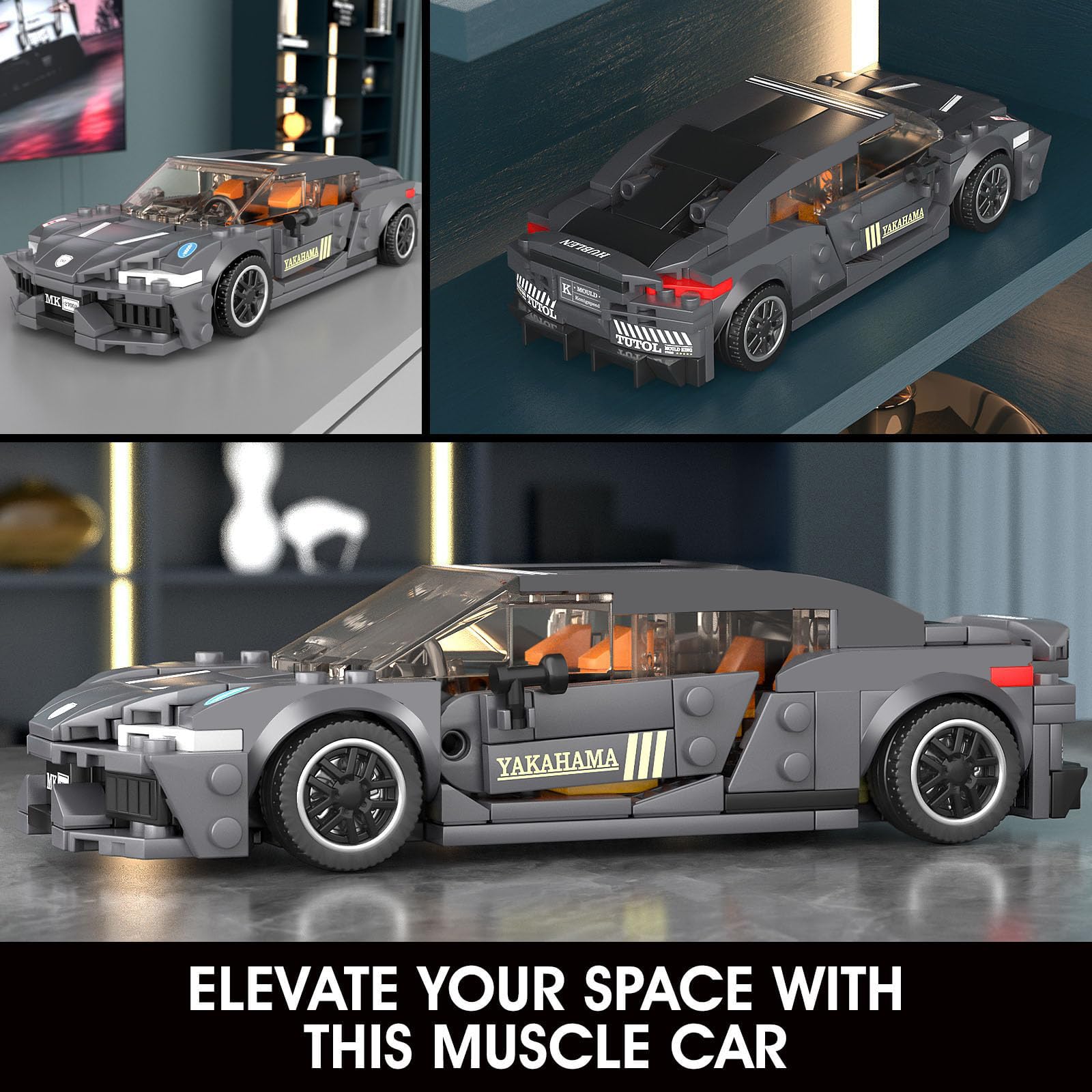Mould King 27052 Speed Champion Classic Cars MOC Building Sets & Display Case, Creative Racing Car for Boys Age 14+, Cool Vehicles Model Toys Birthday