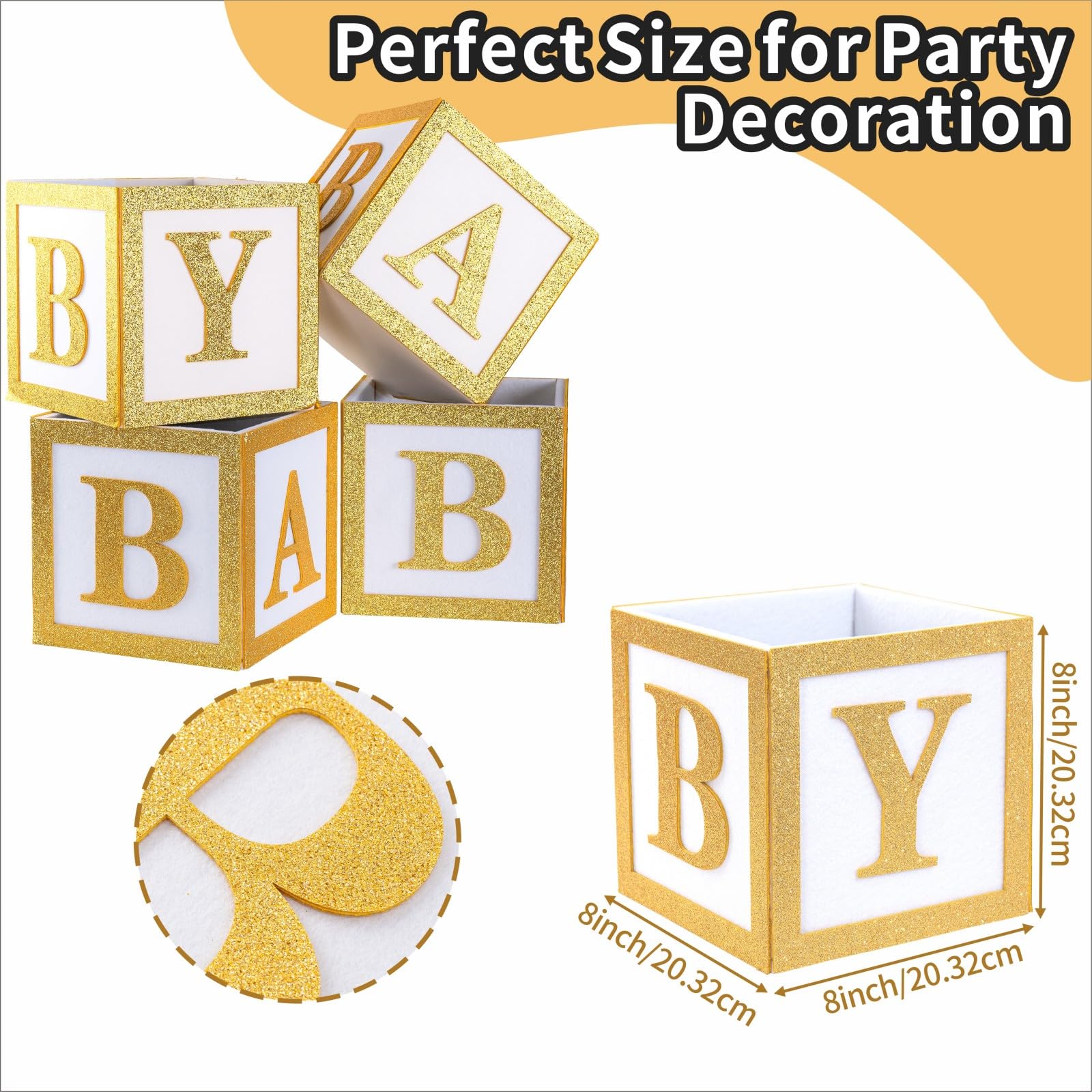Buecobby 6 Set Baby Shower Centerpieces for Table 8 Inch Felt Boxes with Baby Letters for Boy/Girl Neutra,Baby Shower, Gender Revea Party Table Decor