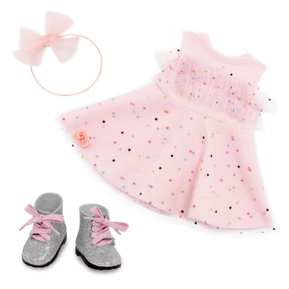 Our Generation - 18-inch Doll Clothes - Confetti-Print Party Dress - Headband & Boots Accessories - Pretend Play - Toys for Kids Ages 3 Years & Older