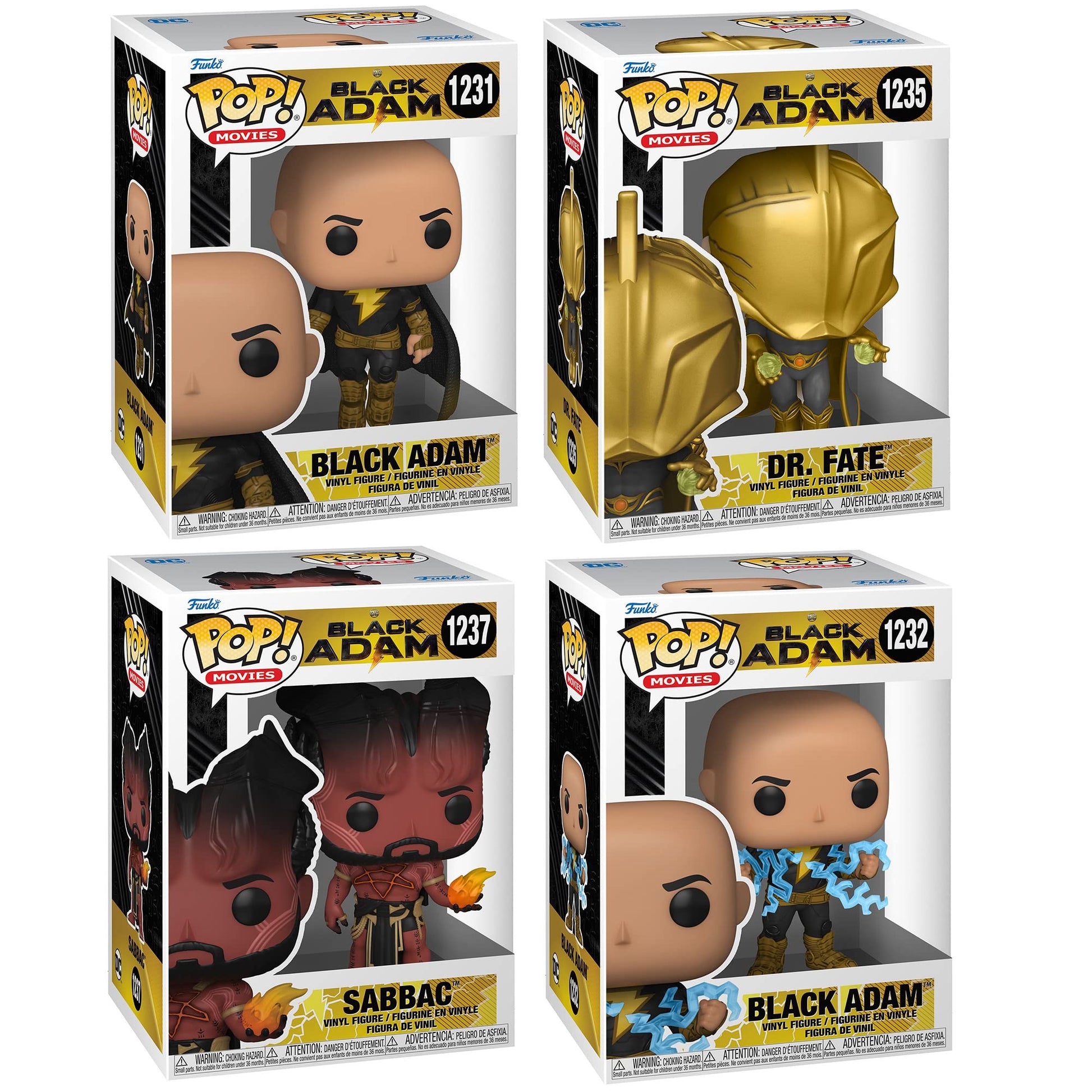 Funko Pop! DC Movies: Black Adam Collectors Set - 4 Figure Set Includes: Black Adam Flying, Doctor Fate, Sabbac & Black Adam Lightning (Possible Chase