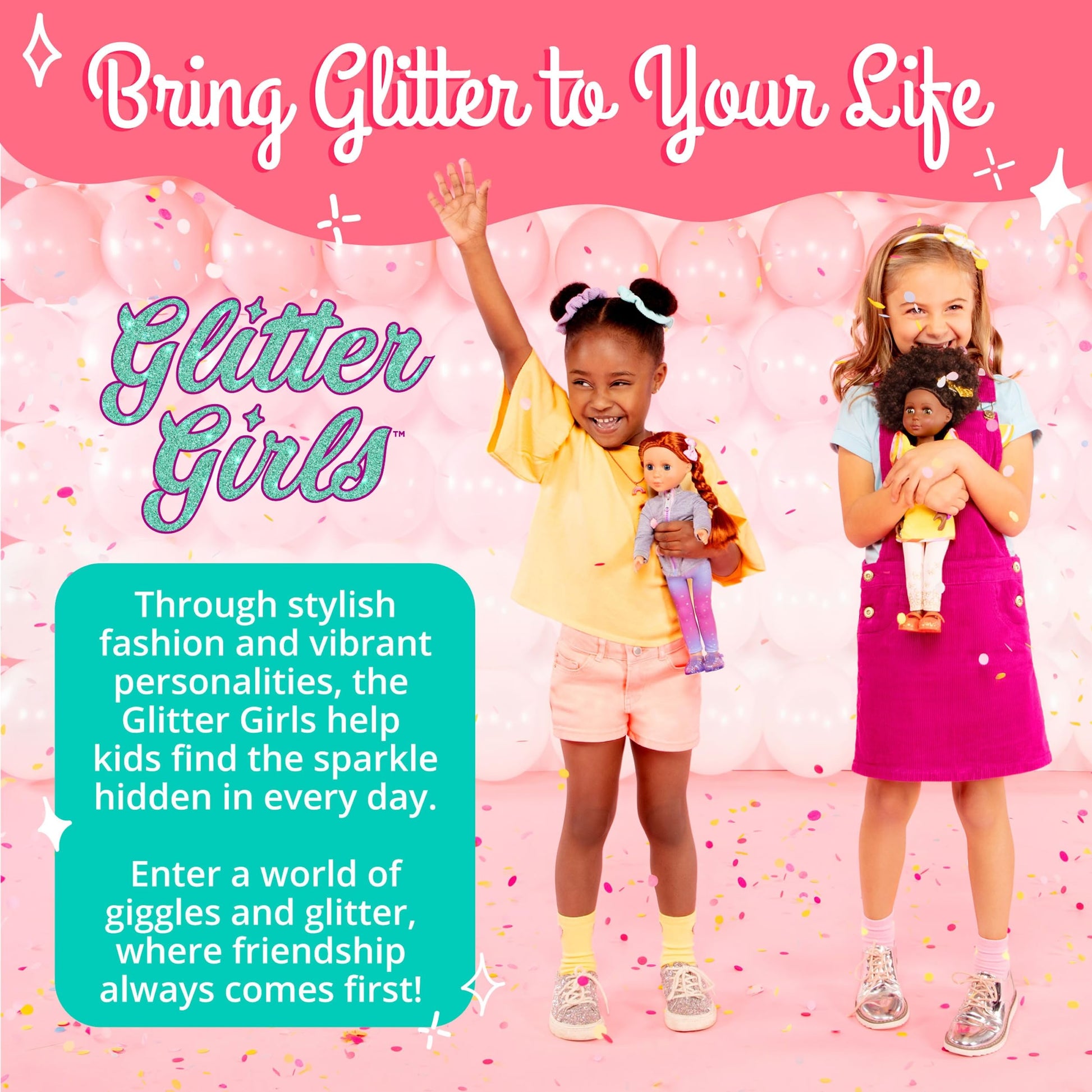 Glitter Girls - 14-Inch Fashion Doll - Brown Hair & Blue Eyes - Pink Dress, Glittery Shoes & Hairbow - Dolls for Girls 3+ Years - Bluebell