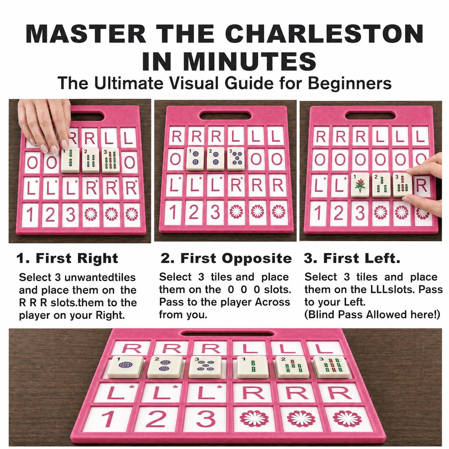 Eccentfit Solo Mahjong Practice Board Pink, Mahjong Charleston Trainer Solo Practice Board for Left Right Across Passing Order Professional NMJL Style