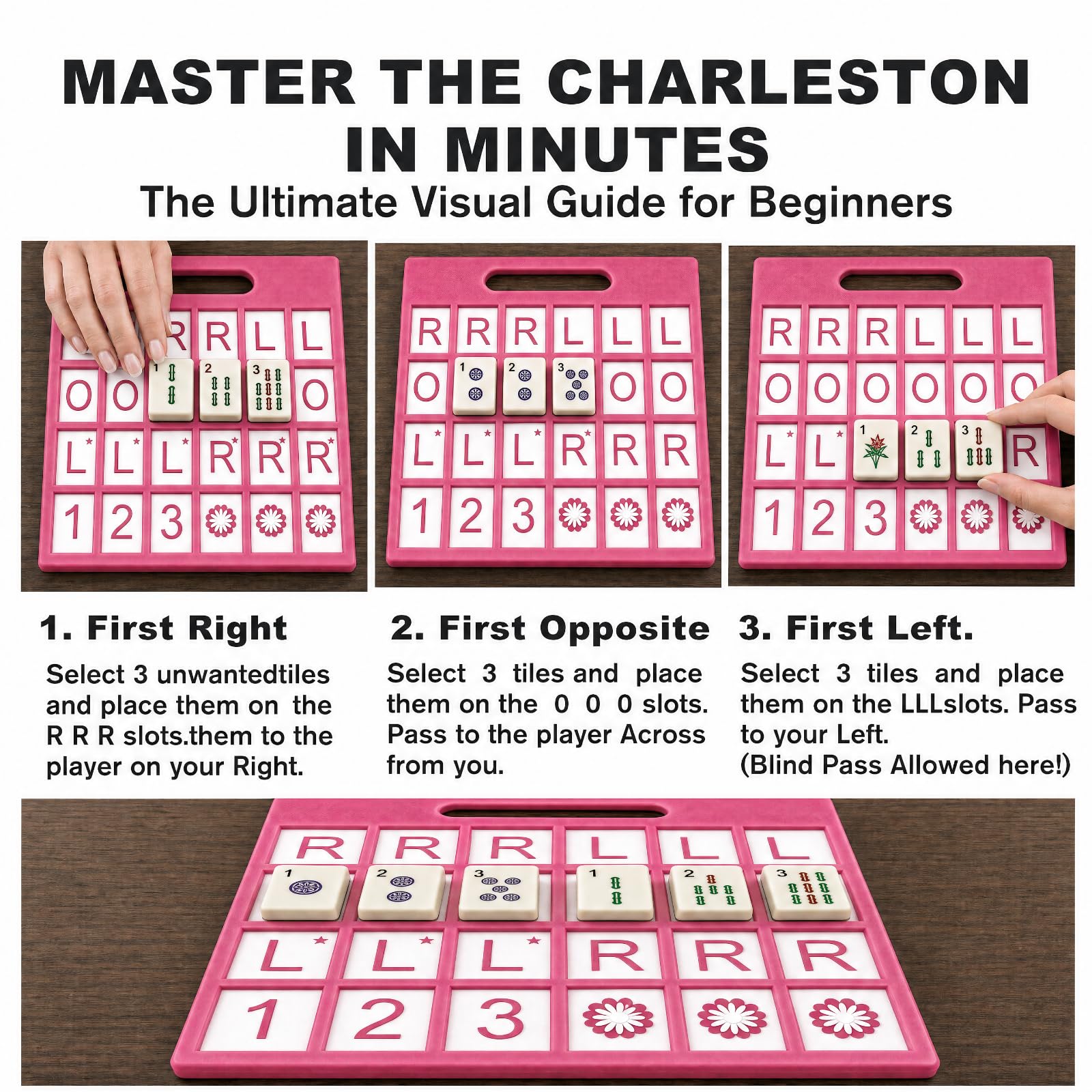 Eccentfit Solo Mahjong Practice Board Pink, Mahjong Charleston Trainer Solo Practice Board for Left Right Across Passing Order Professional NMJL Style