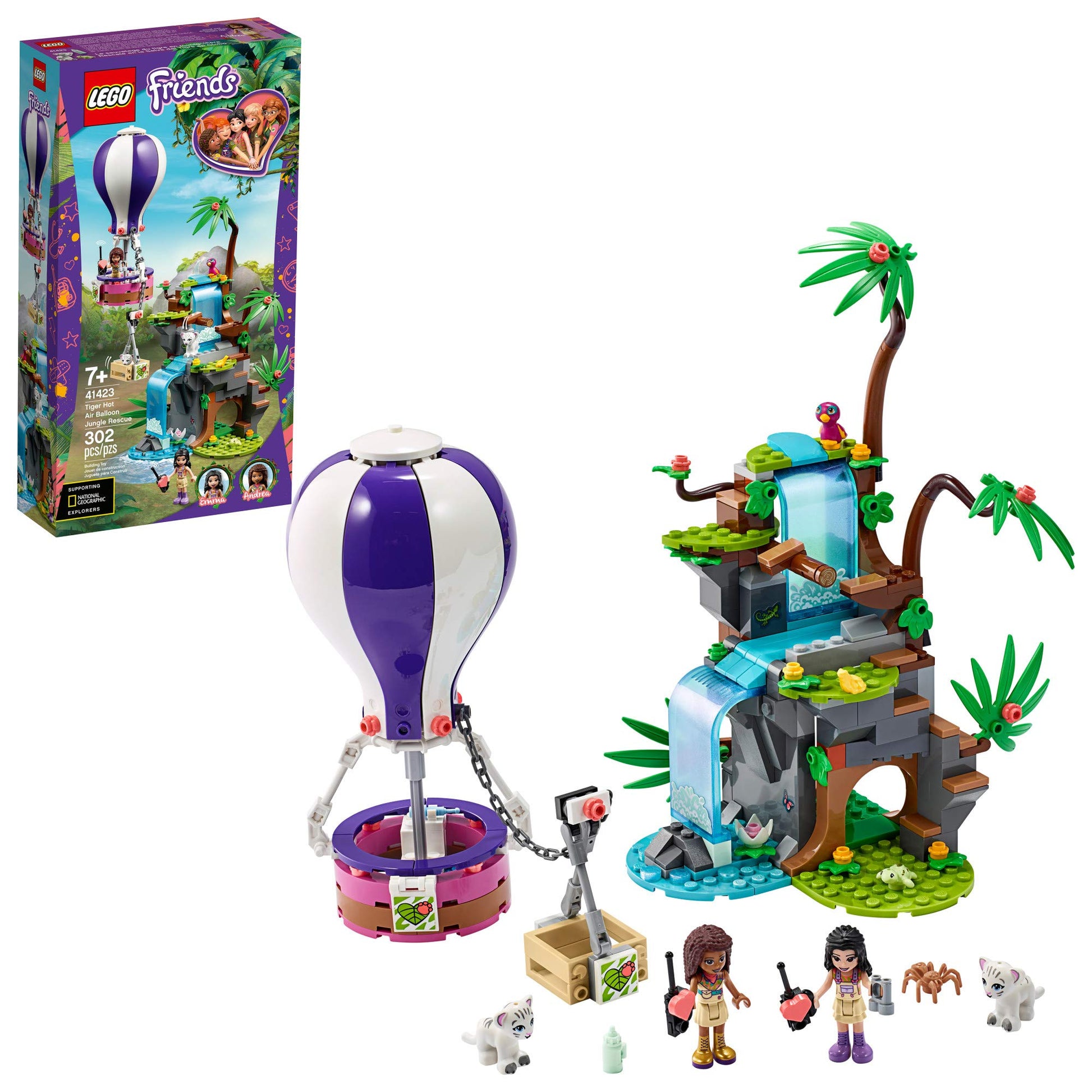 LEGO Friends Tiger Hot Air Balloon Jungle Rescue 41423 Friends Adventure Set Features a Toy Hot Air Balloon Friends Buildable Figures for Hours