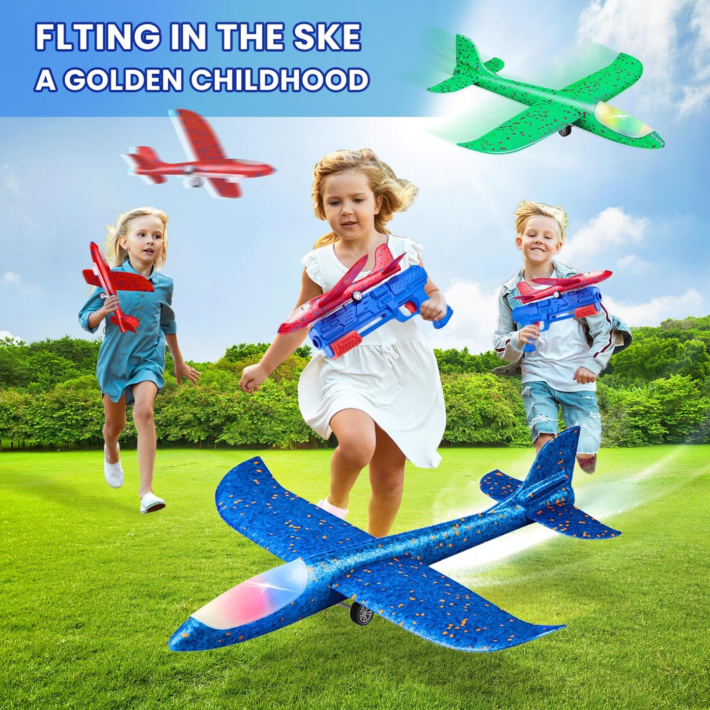 Neoot Toy Airplane, 3 Pack Airplane Launcher Toys 2 Flight Mode Glider Plane Outdoor Toys for Kids Ages 3 4 5 6 7 8 9 10 11 12 Year Old Boys & Girls
