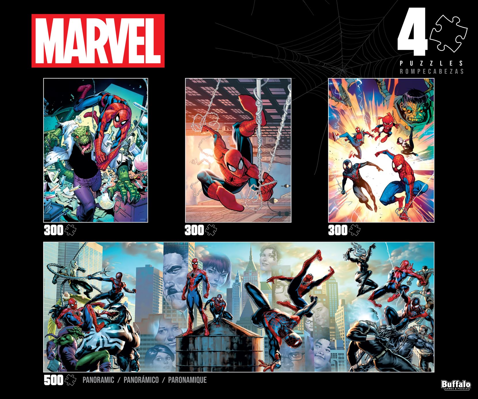 Buffalo Games - Marvel Spider-Man - 4 Pack, 300-500 Piece Jigsaw Puzzles