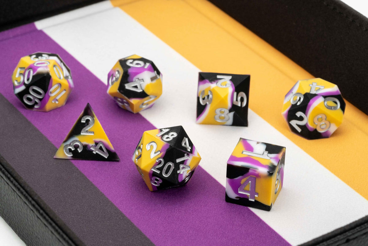 FanRoll 16mm Pride Sharp Edge Silicone Rubber Poly Dice Set: Nonbinary