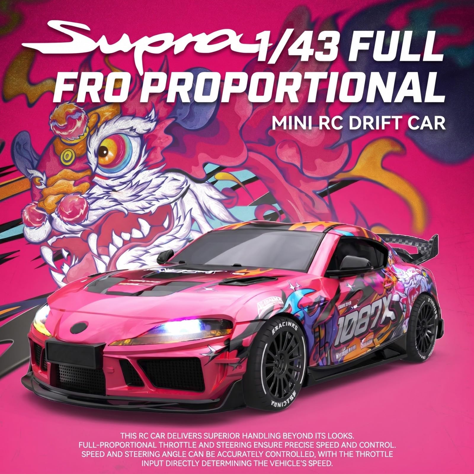 HomelivantaCo SP4301 Waking Lion 1:43 RC Drift Car 2.4 Full Proportional Remote Control Racing Car with Gyroscope LED Light System High Speed Drift