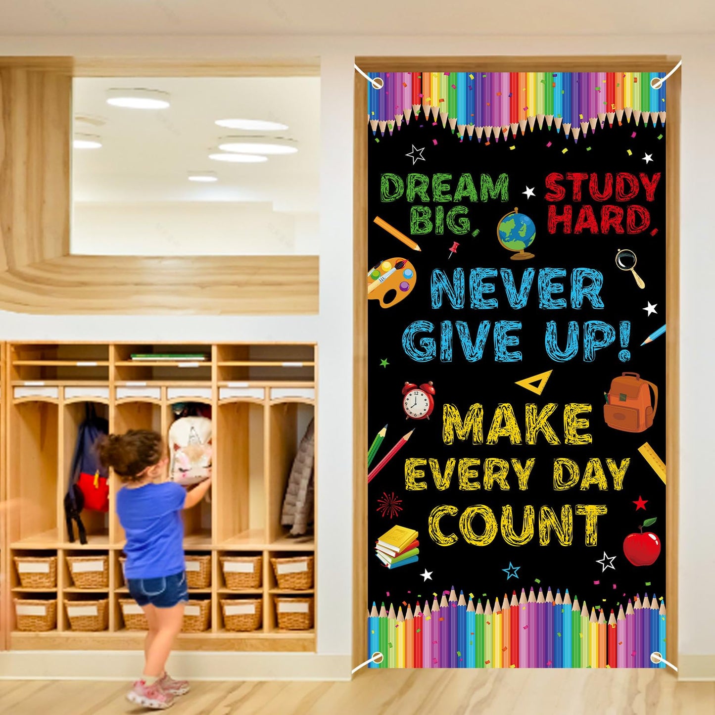 71 x 35 Inches Welcome First Day of School Motivational Door Cover Banner for Doorway Wall, Large Dream Big Never Give Up Make Every Day Count Poster