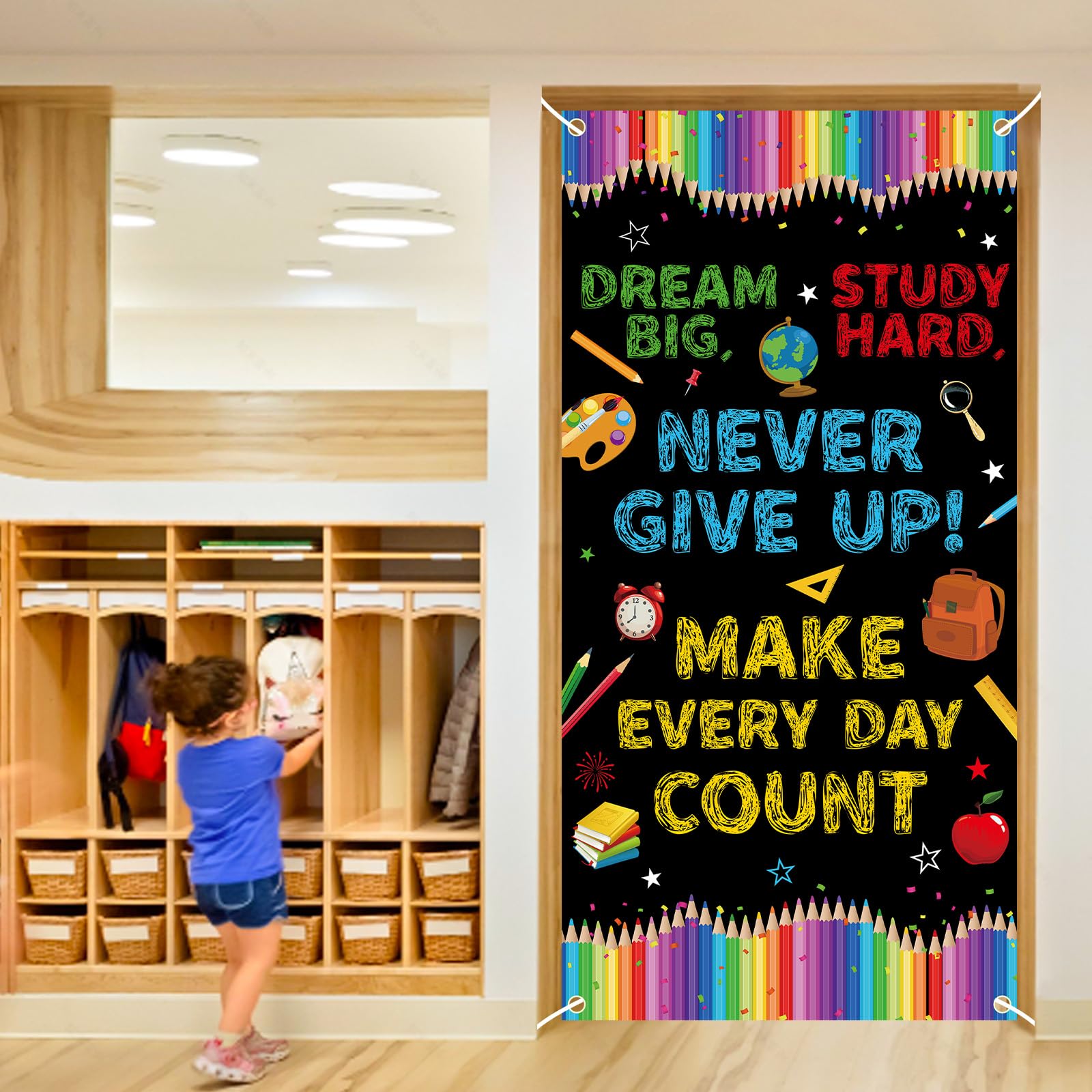 71 x 35 Inches Welcome First Day of School Motivational Door Cover Banner for Doorway Wall, Large Dream Big Never Give Up Make Every Day Count Poster
