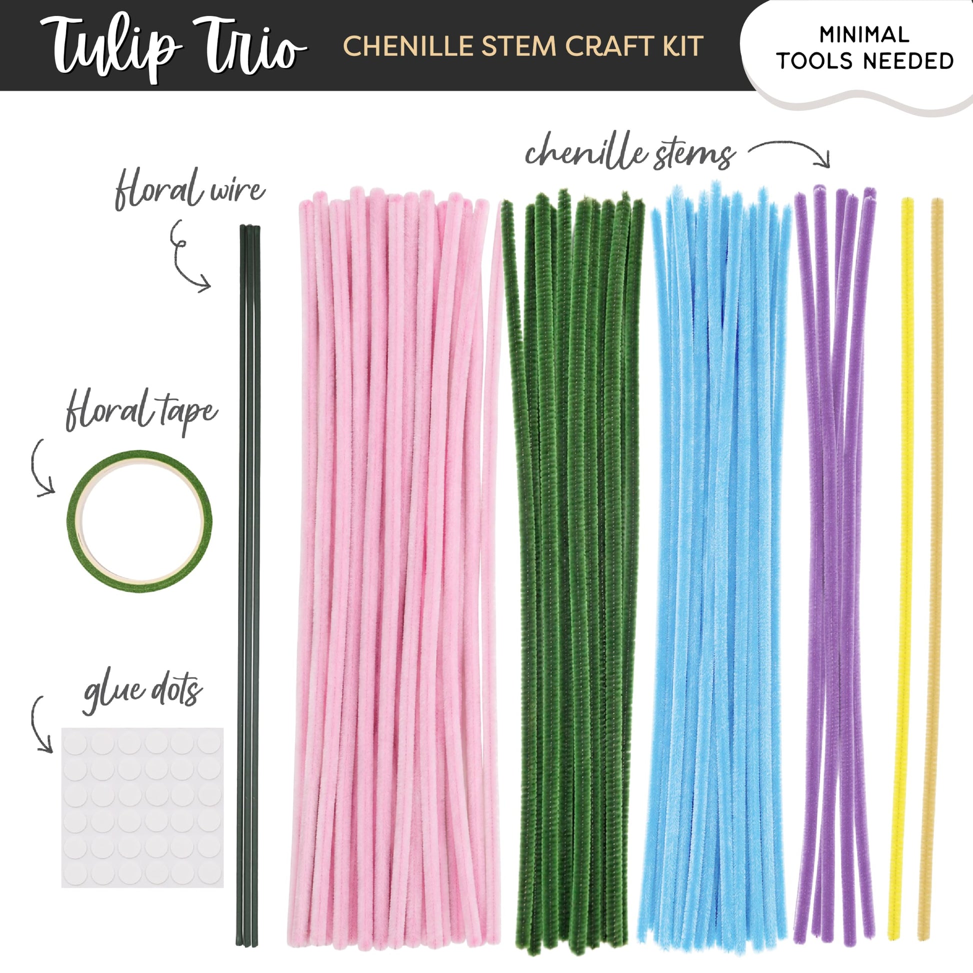 WeVeel Cozy Craftworks Chenille Stem Flower Craft Kit for Adults - CC 4 Flowers Bundle - Relaxing DIY Arts & Crafts Kit with All Supplies