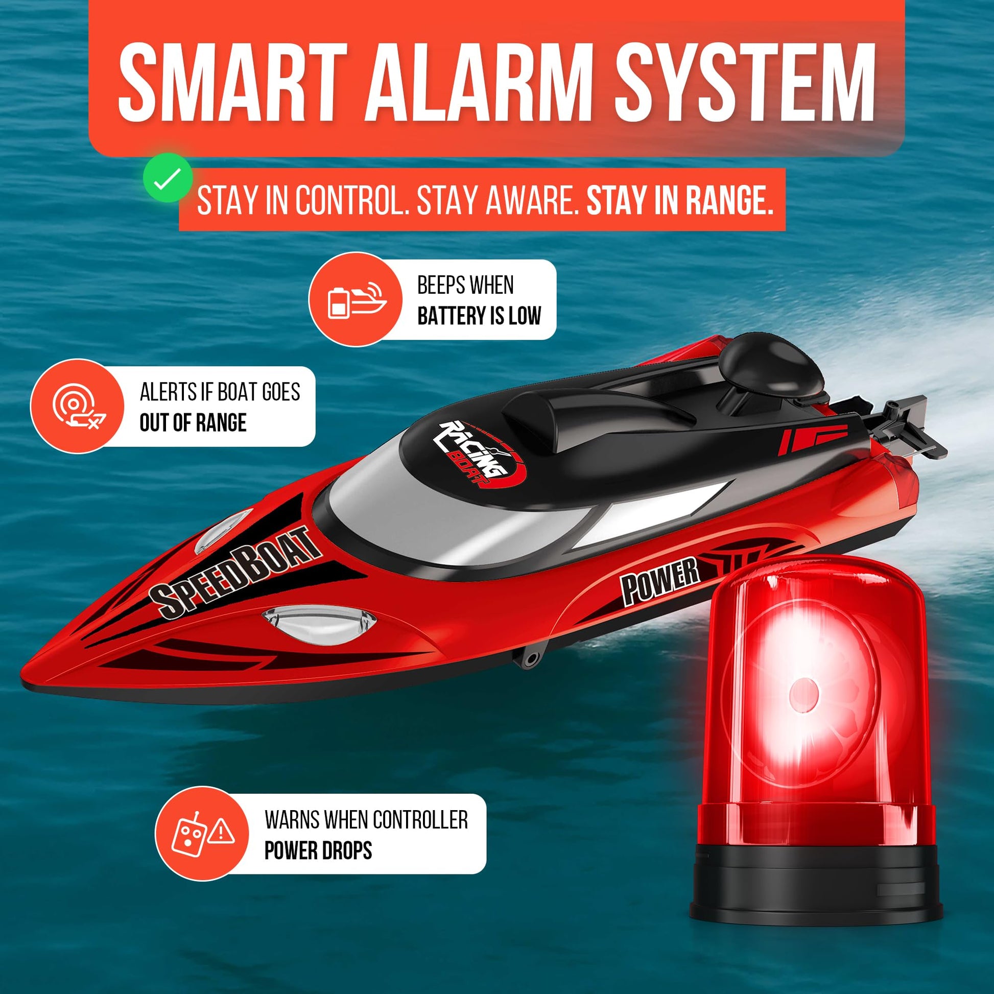 REV-UP 18.5" Remote Control Boat for Adults, 21+ MPH Fast RC Boats for Kids, High Speed Electric Mini Jet Toy for Pool and Lake, Self-Righting