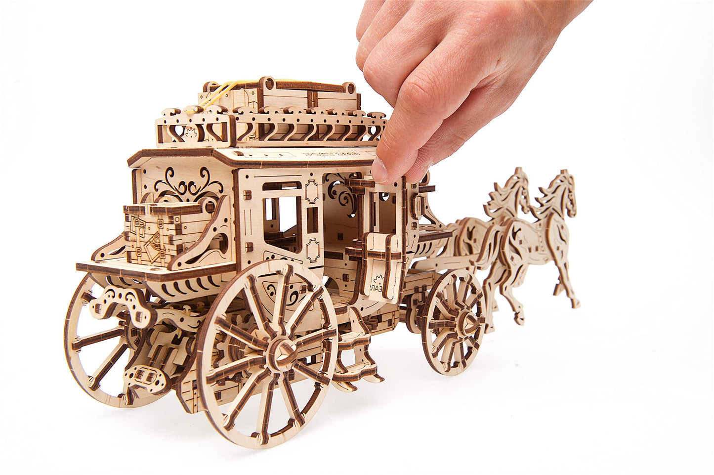 UGEARS Stagecoach 3D Mechanical Model - Wooden Brainteaser and Puzzle for Adults, Teens