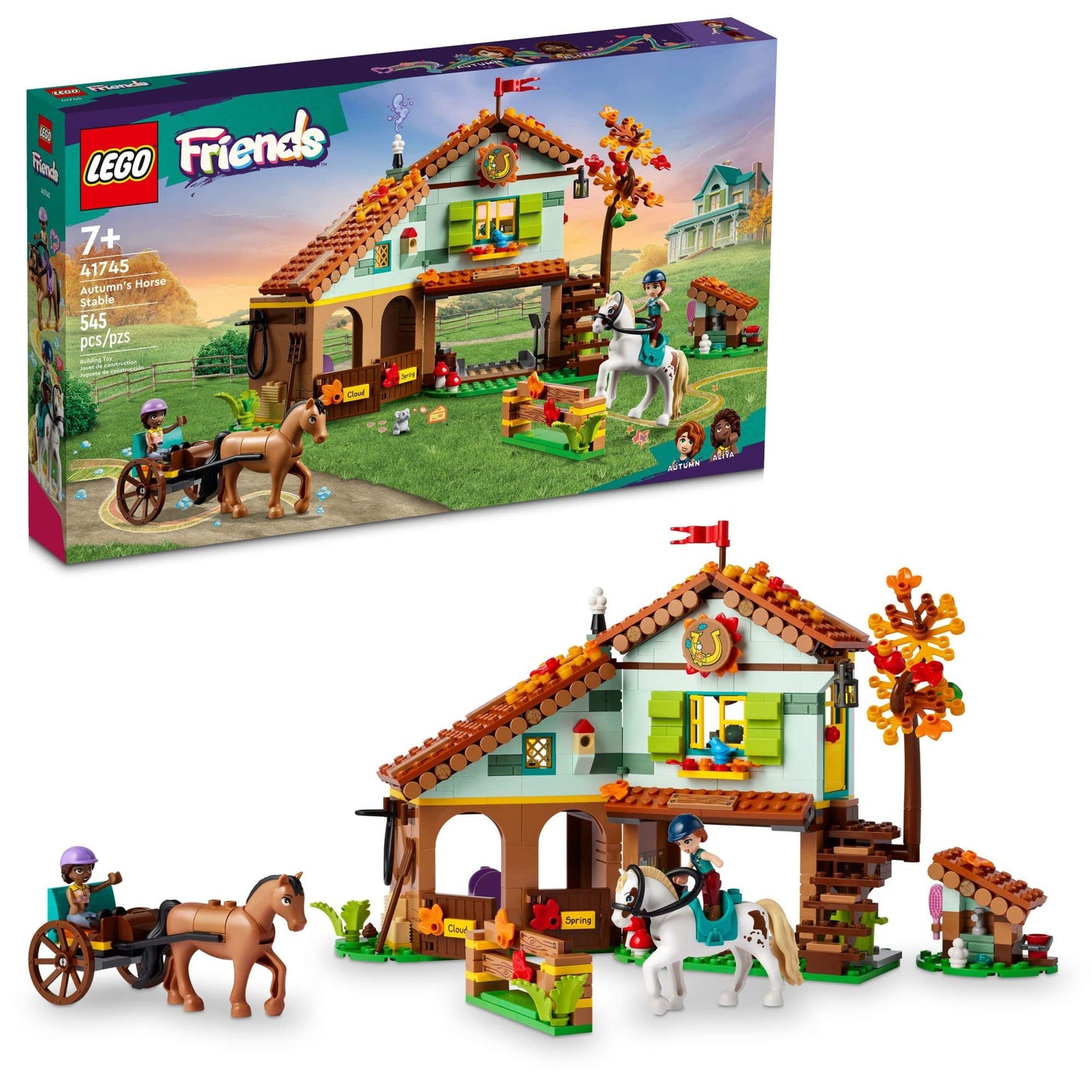 LEGO Friends Autumn’s Horse Stable 41745 Building Toy, Role-Play Fun for Kids Ages 7+, with 2 Mini-Dolls and 2 Horses, Carriage and Riding