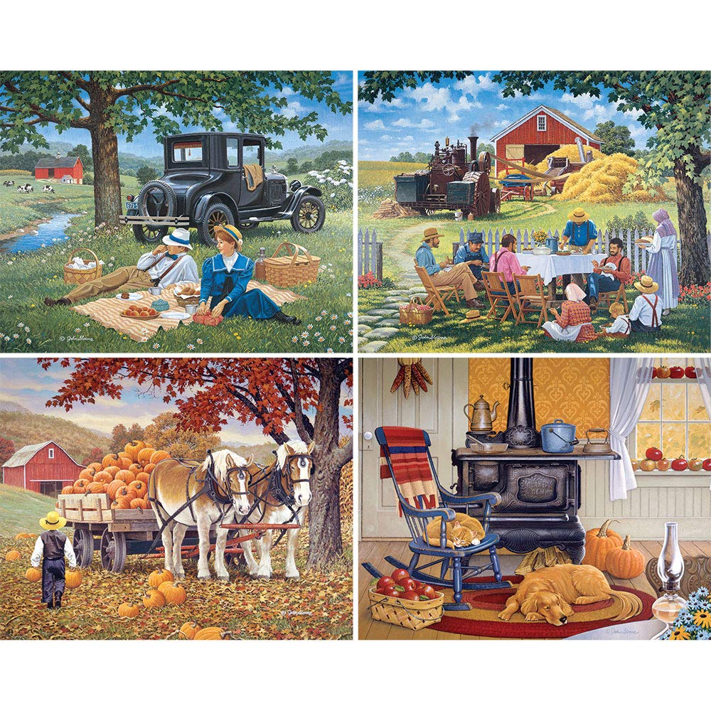 Bits and Pieces - 4-in-1 Multi-Pack 500 Piece Jigsaw Puzzles for Adults - Jigsaw Puzzle Set Bundle by Artist John Sloane, Completed Puzzle Size: 16" x