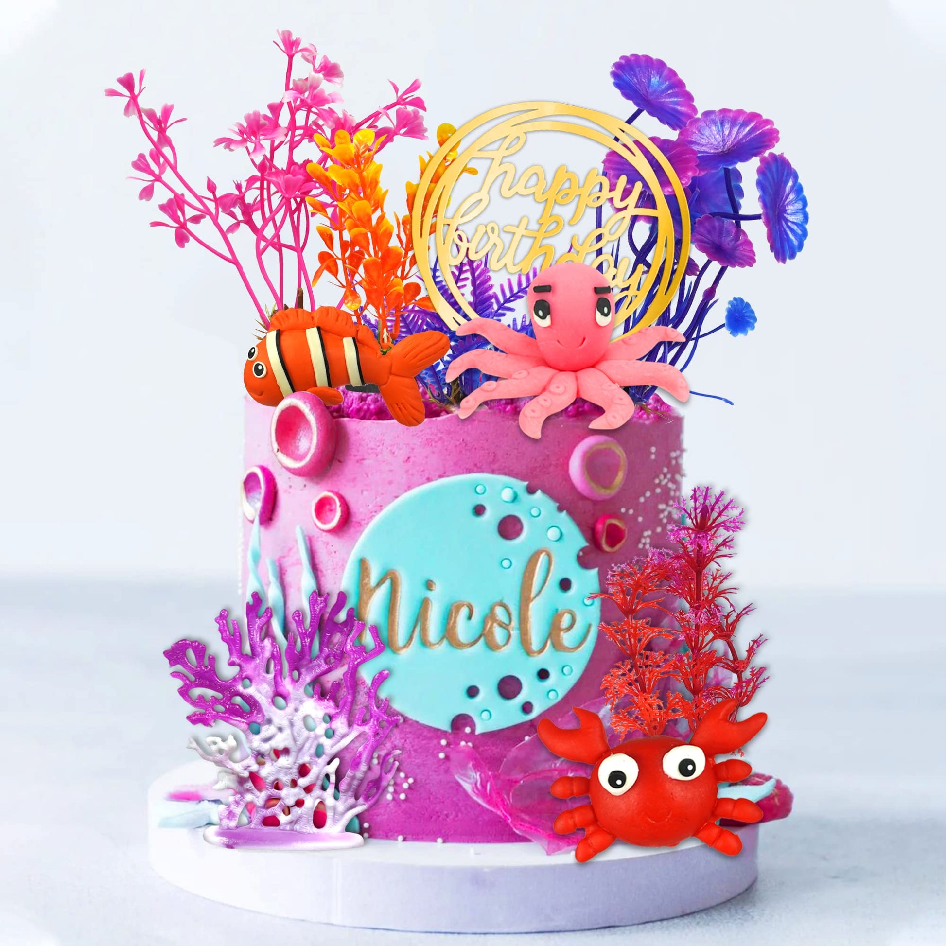 16 PCS Sea Ocean Cake Toppers Under the Sea Ocean Animals Birthday Cake Decorations for Sea Ocean Theme Baby Shower Birthday Party Supplies (Ocean)