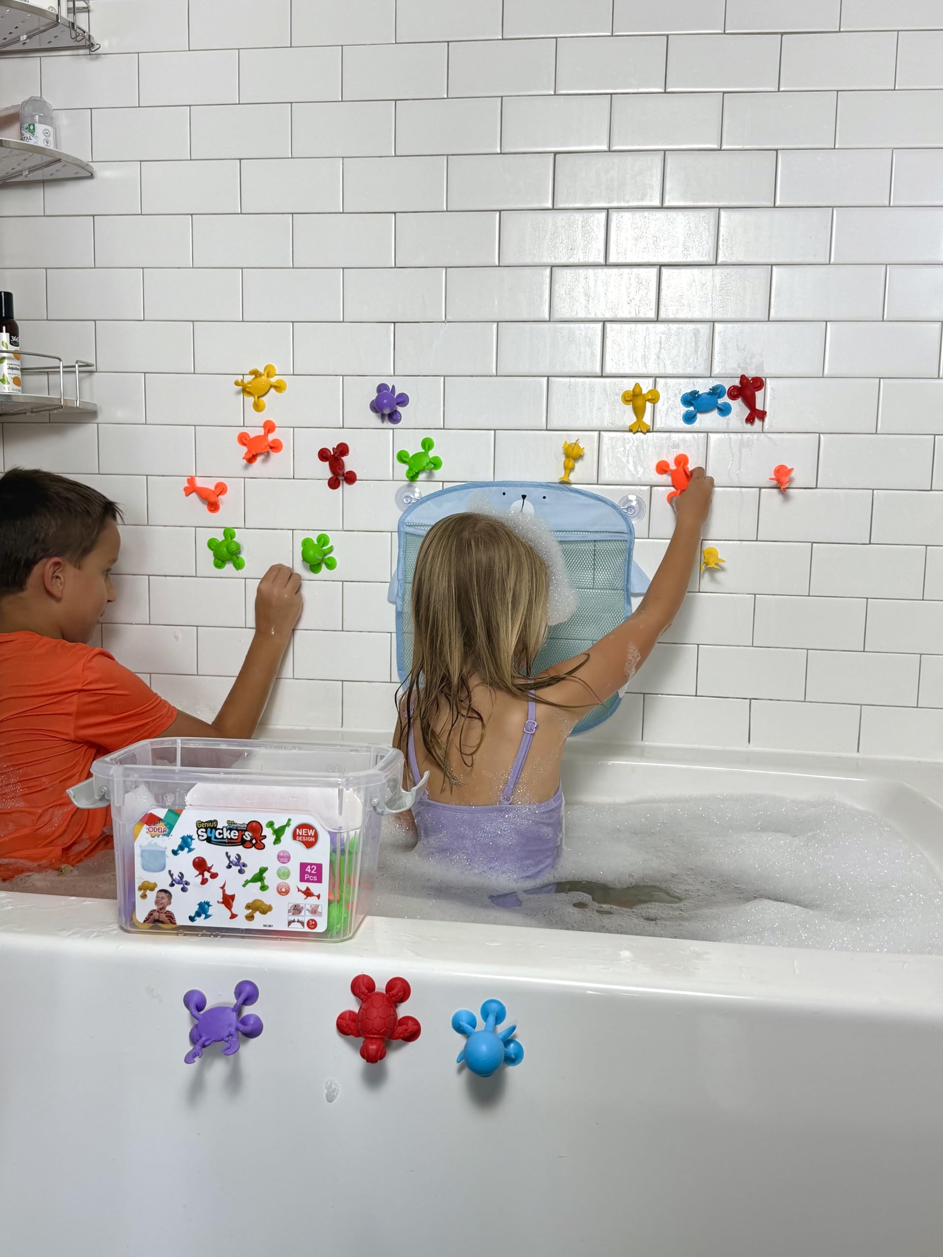 ODELA Genius Sucker Toys 42PCs Sea Animals Edition - Fun Colorful Toddler Bath Toy Animal Toys for Toddlers Safe and Durable Materials - Educational