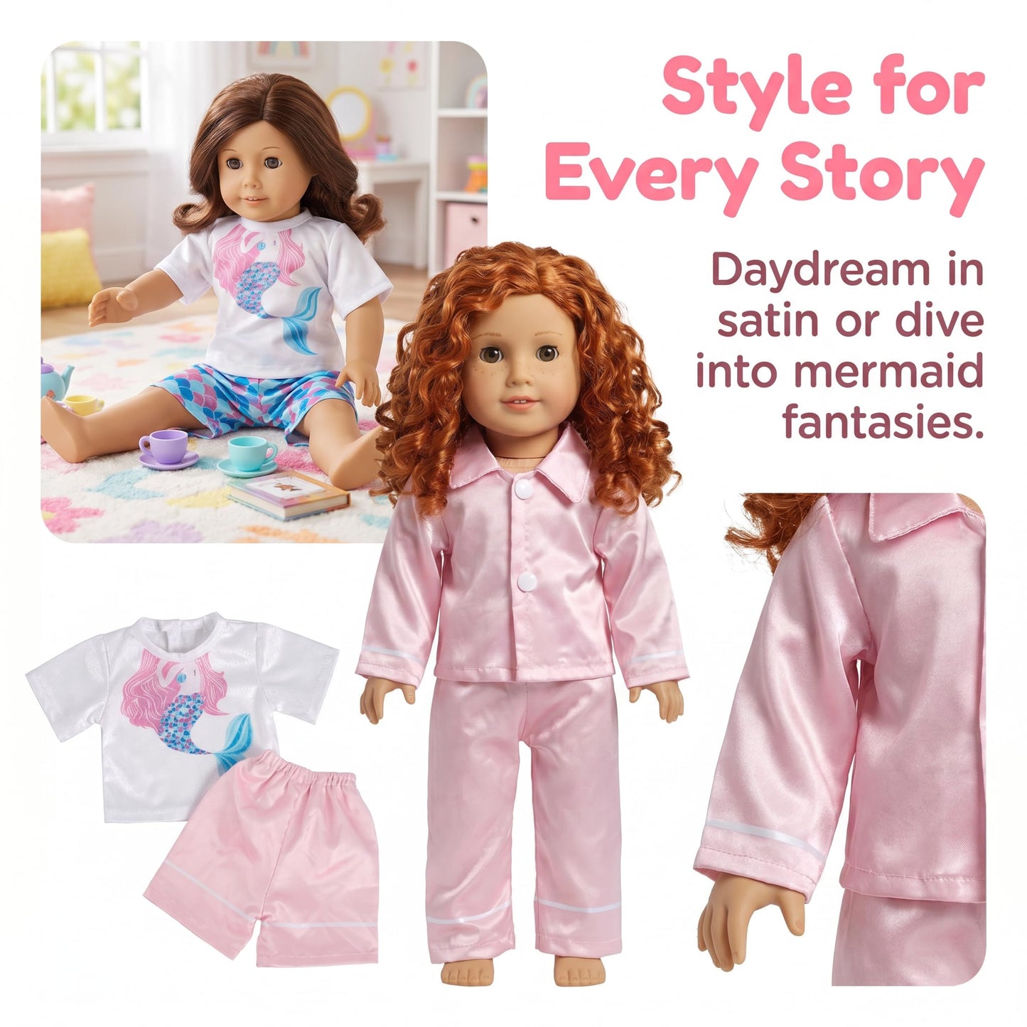6pcs Doll Clothes Gift for 18 inch Doll Clothes and Accessories, Including 2 Complete Sets of Pajamas