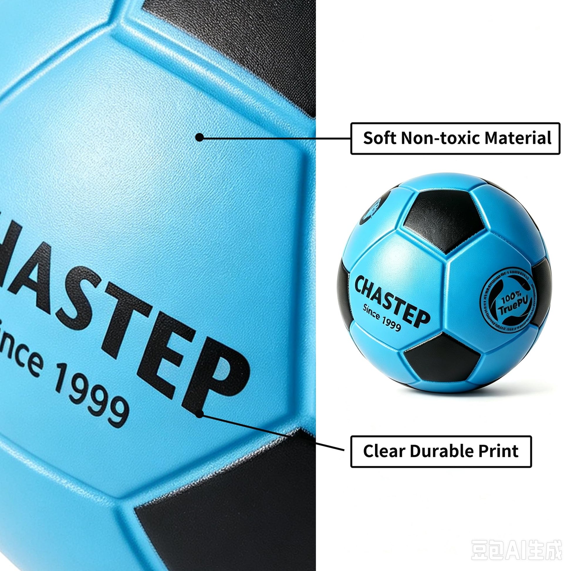 Chastep Sports Foam Soccer Ball for Kids or Beginner, 8“ Sponge Soccer Ball, Safe & Soft Kick Play (Blue/Black)