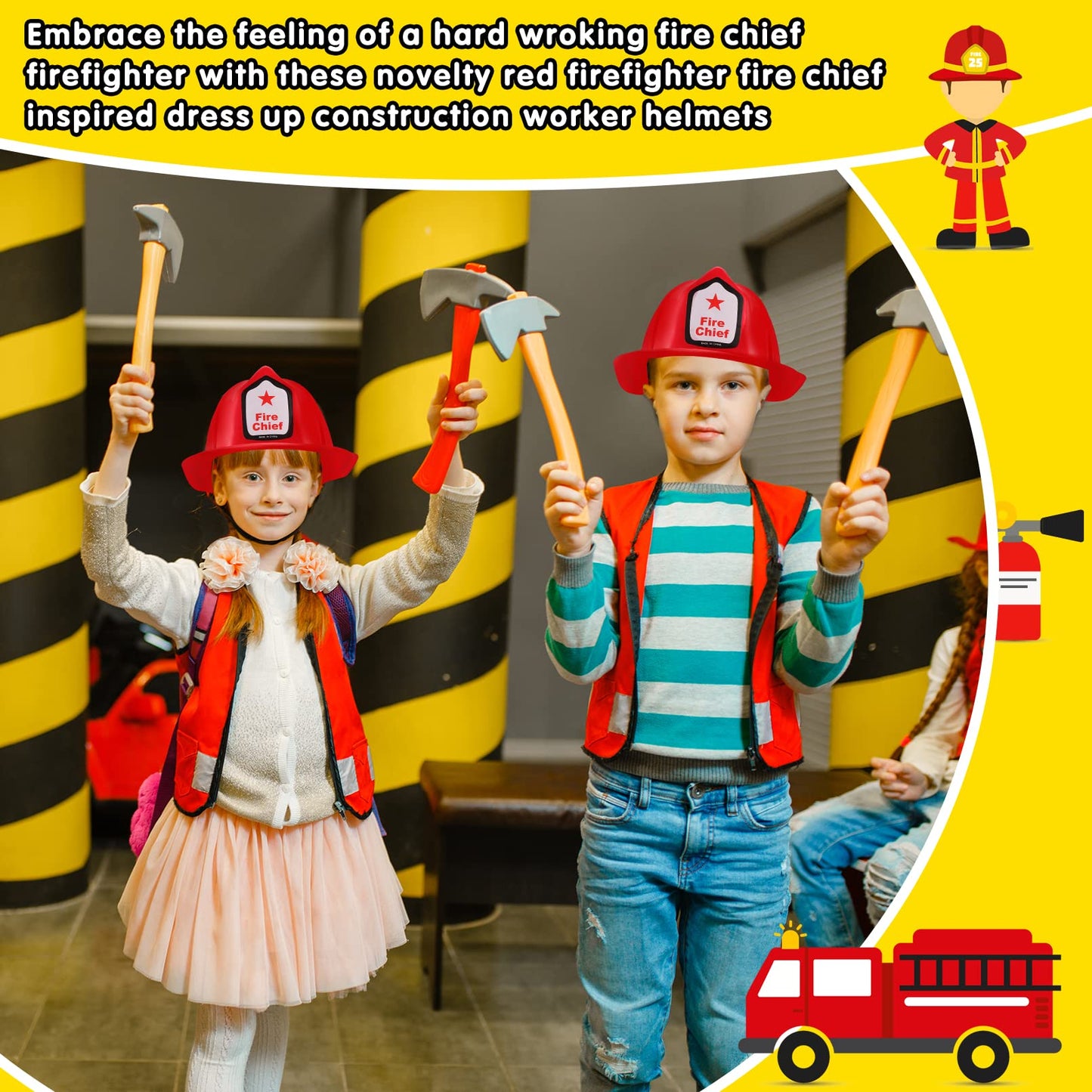 Kipeber 24 Pcs Kids Firefighter Hat,Plastic Fireman Hat,Red Fire Chief Helmet for Kids,Soft Children’s Fireman Helmet Fire Hats for Boys Girls Role