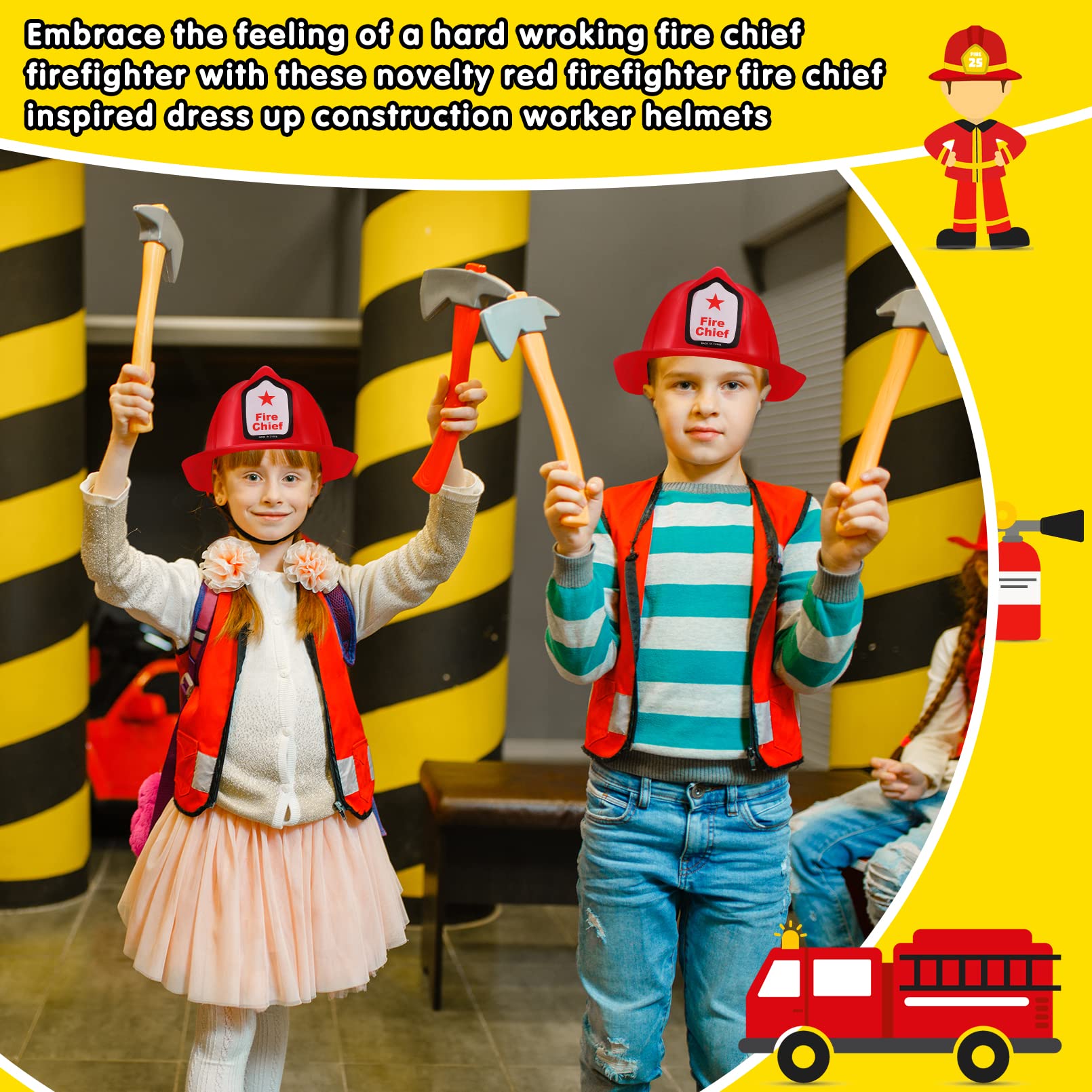 Kipeber 24 Pcs Kids Firefighter Hat,Plastic Fireman Hat,Red Fire Chief Helmet for Kids,Soft Children’s Fireman Helmet Fire Hats for Boys Girls Role