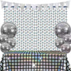 12PCS Disco Party Decorations Supplies Sequin Backdrop Disco Ball Women Men 60s 70s Birthday Party Decorations Tablecloth 2PCS Silver Foil Fringe
