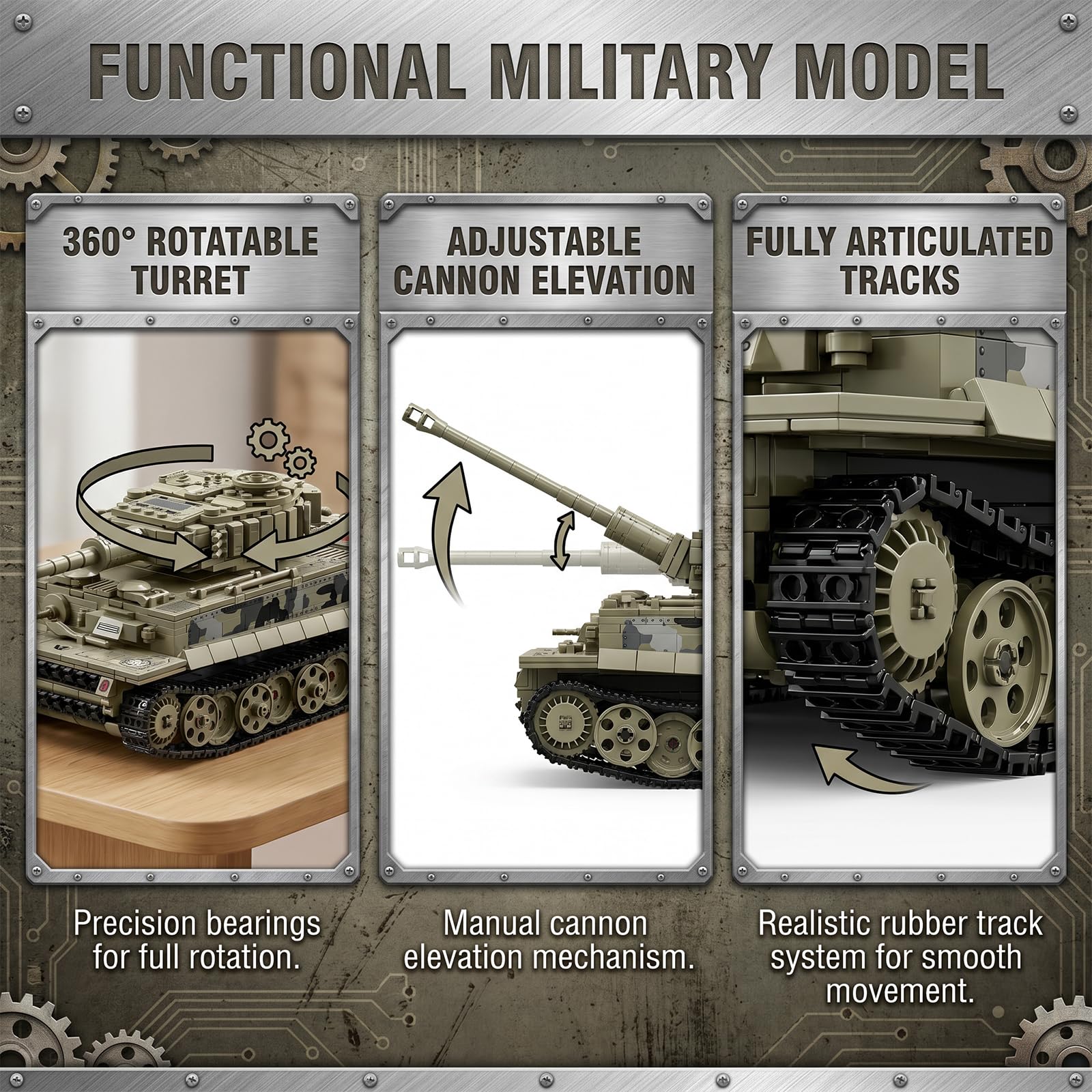 JYLWSMHU Military Tiger Heavy Tank Building Blocks Set Army Military Vehicles Model Kits Highly Detailed WW2 Style Heavy Tank Set for Building