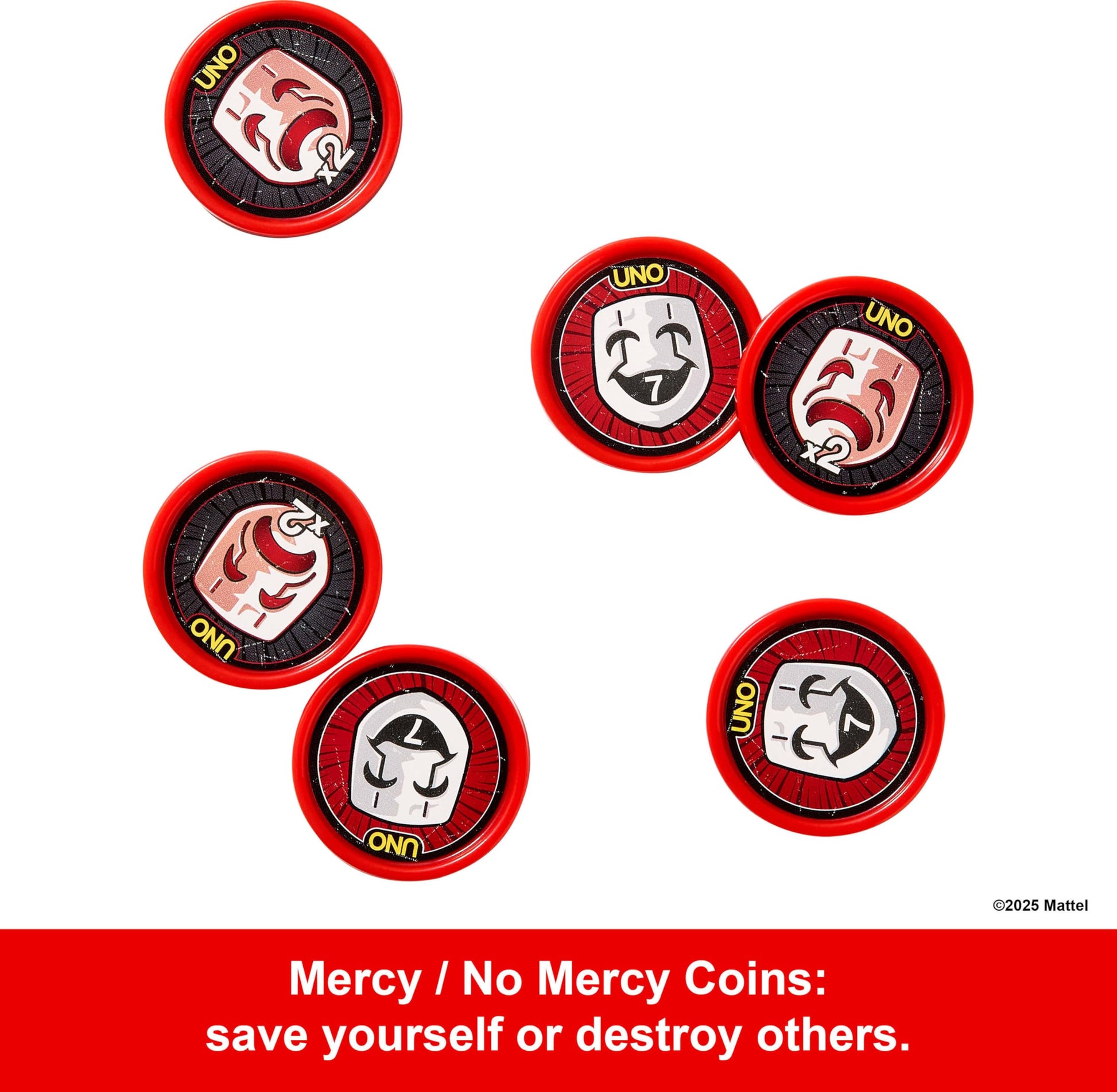 Mattel Games UNO Show ‘em No Mercy Expansion Pack with Extra Cards, Coins, Special Rules & Tougher Penalties for Kid, Adult & Family Nights