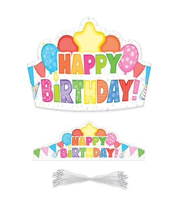 Carson Dellosa 30-Piece Birthday Crowns for Kids, Happy Birthday Party Hats for Kids, Colorful Paper Birthday Crowns for Classroom Party Supplies