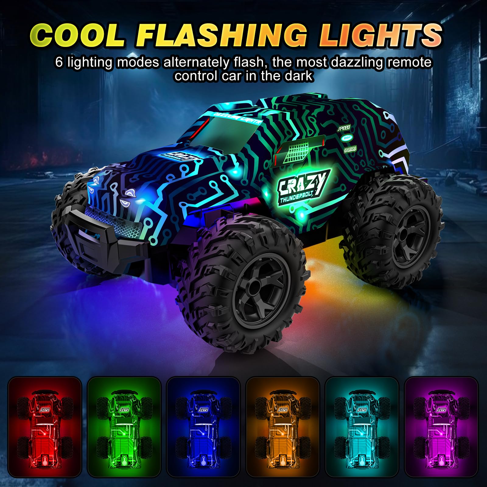 BLUEJAY 2.4GHz High Speed RC Car, Offroad Monster Hobby Racing Car with LED Colorful Bodylight and Rechargeable Battery, Kids Toy Gifts 3-8 Years