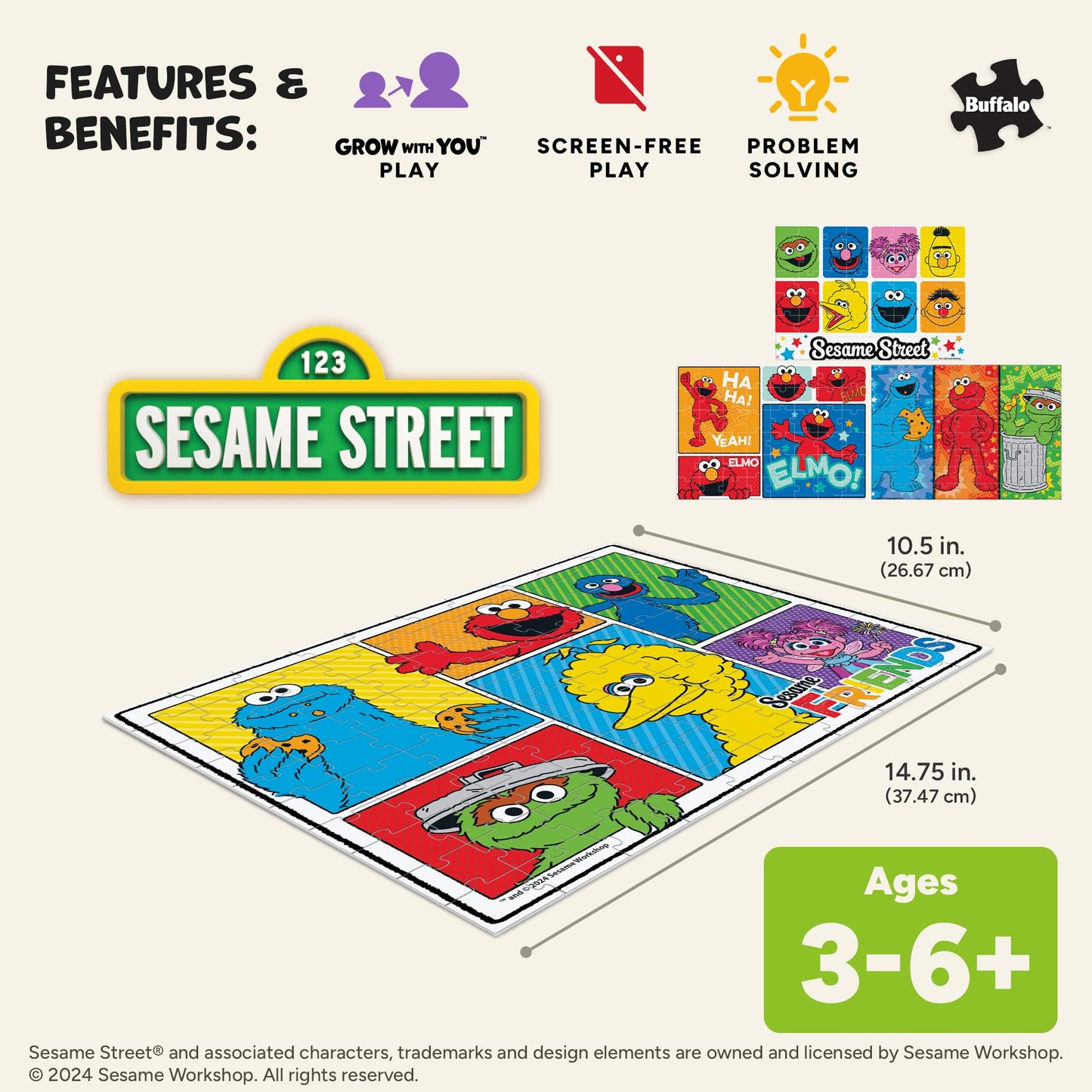 Buffalo Games - Sesame - 4 Pack Multi-Piece Puzzles for Kids Ages 3-6+
