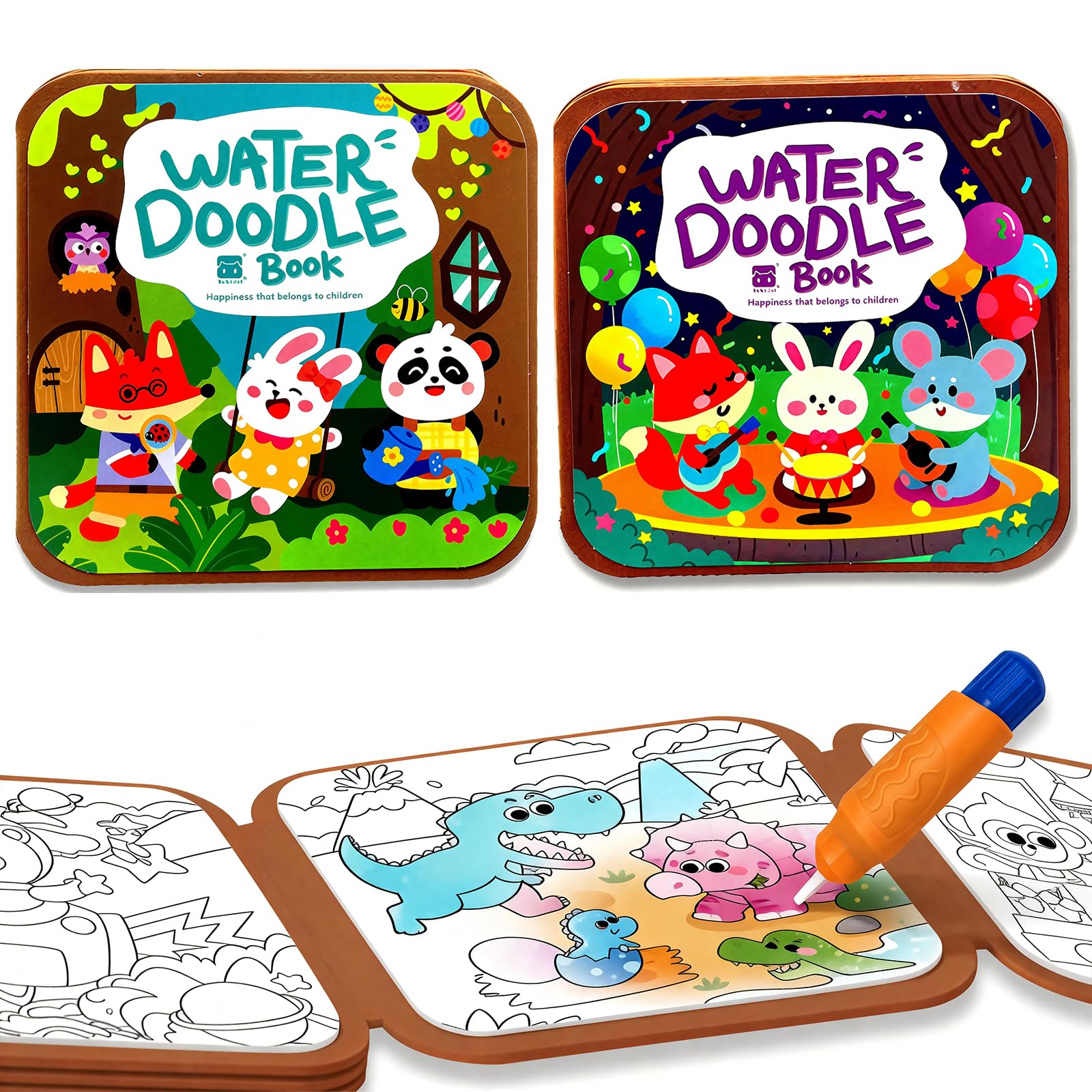 BlivEclat Water Coloring Book for Toddlers 1-3 - Mess Free Reusable Magic Reveal Montessori Painting Book with Water Pen - No Mess Paint with Water