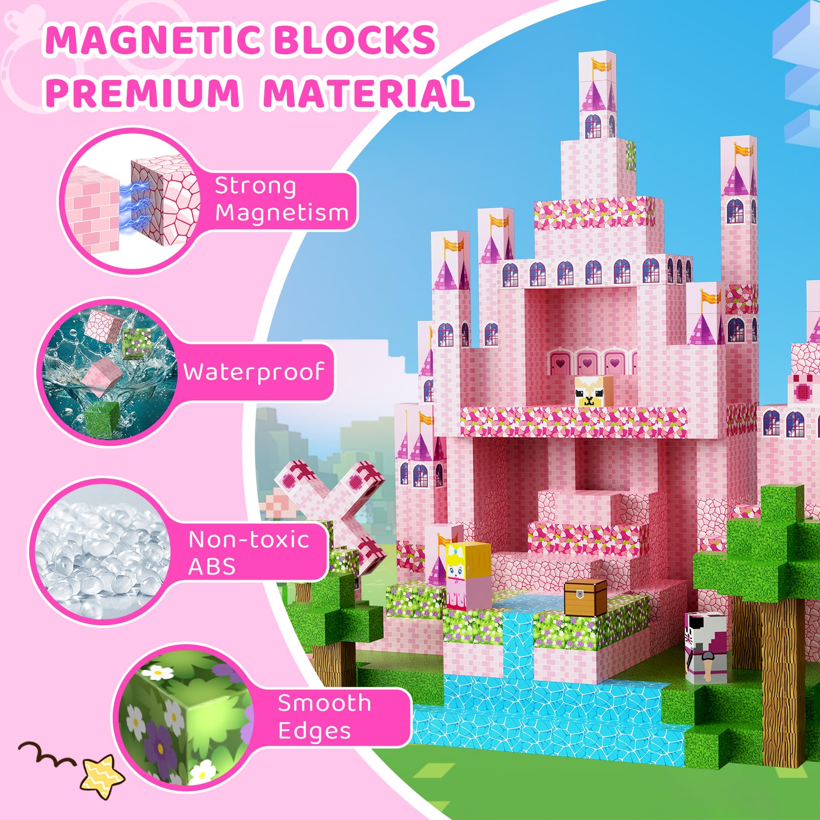 Uneviesyka Magnetic Blocks,100 PCS Magnetic Building Blocks Set STEM Montessori Sensory Educational Construction Cubes Toys,Christmas Birthday Easter
