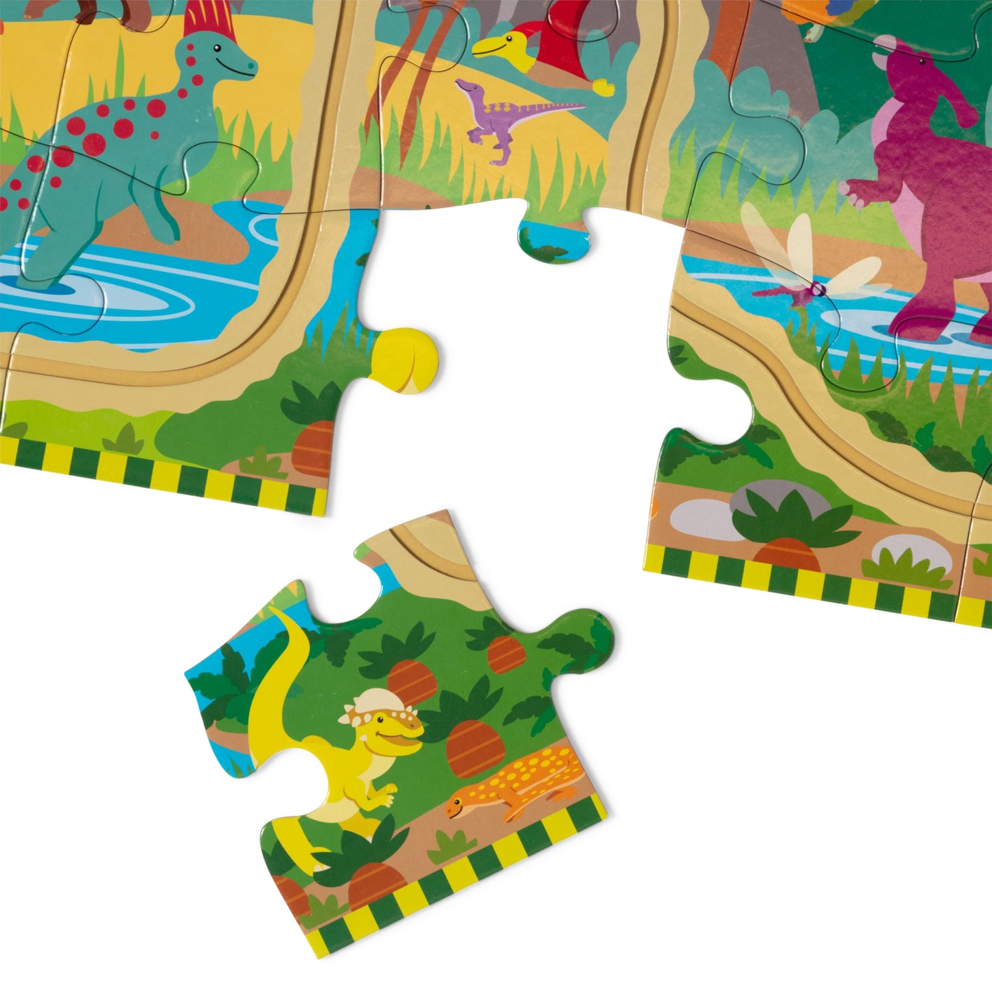Melissa & Doug Dinosaur Adventure Tracks Cardboard Jigsaw Floor Puzzle and 2 Wind-Up Dinos - 48 Pieces, for Boys and Girls 3+