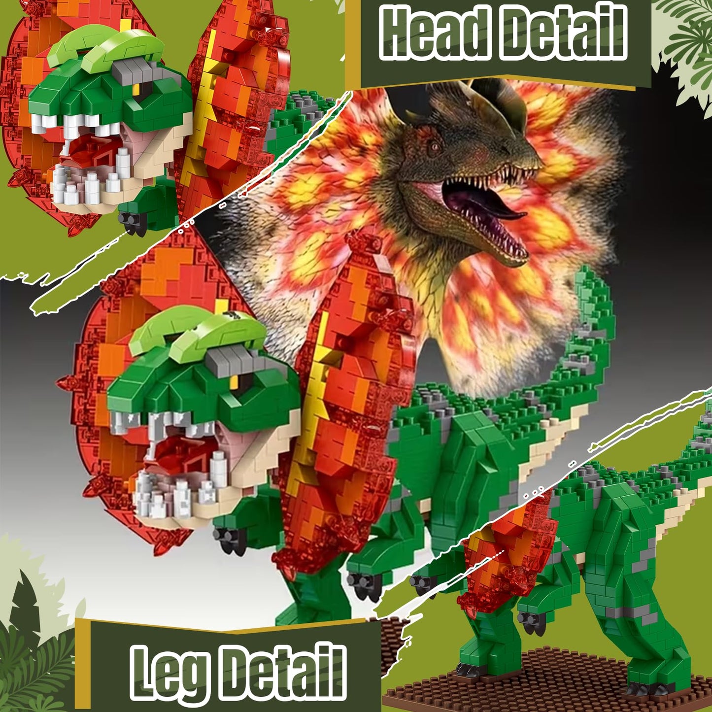 IBLOTIME Dilophosaurus Micro Brick Dinosaur Building Set, 1020 PCS