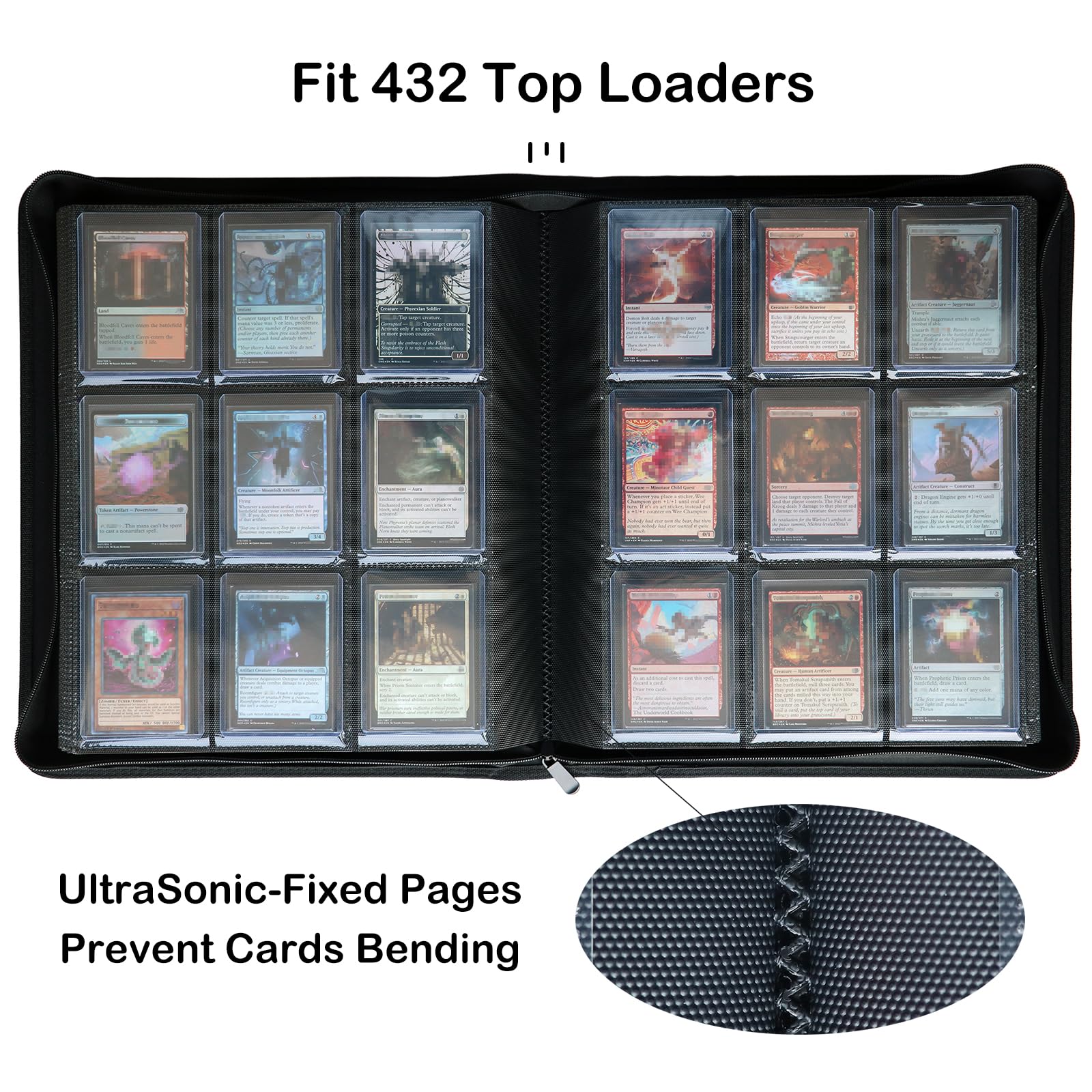 Top loader Binder, Holds 432 Top Loaders, 9 Pockets Top Loader Binder with Sleeves for Cards in 3'' x 4'' Top loaders