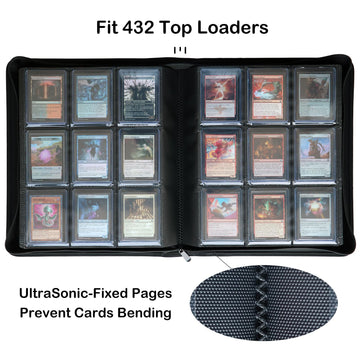 Top loader Binder, Holds 432 Top Loaders, 9 Pockets Top Loader Binder with Sleeves for Cards in 3'' x 4'' Top loaders