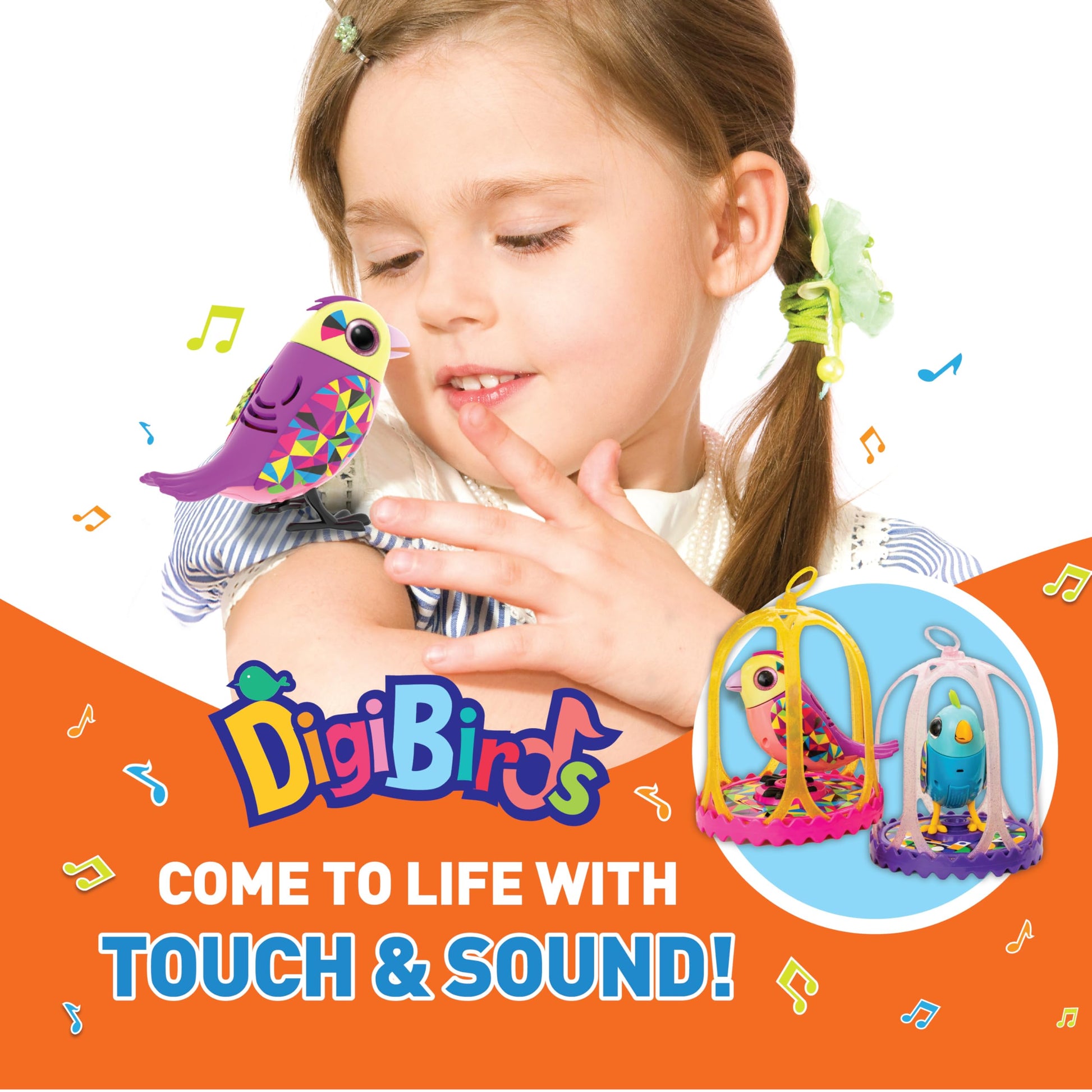 DigiBirds Interactive Singing Bird Toy - with Cage - 50+ Melodies, Collectible Electronic Pet, Tap to Tweet & Sing, Collect Mechanical Bird