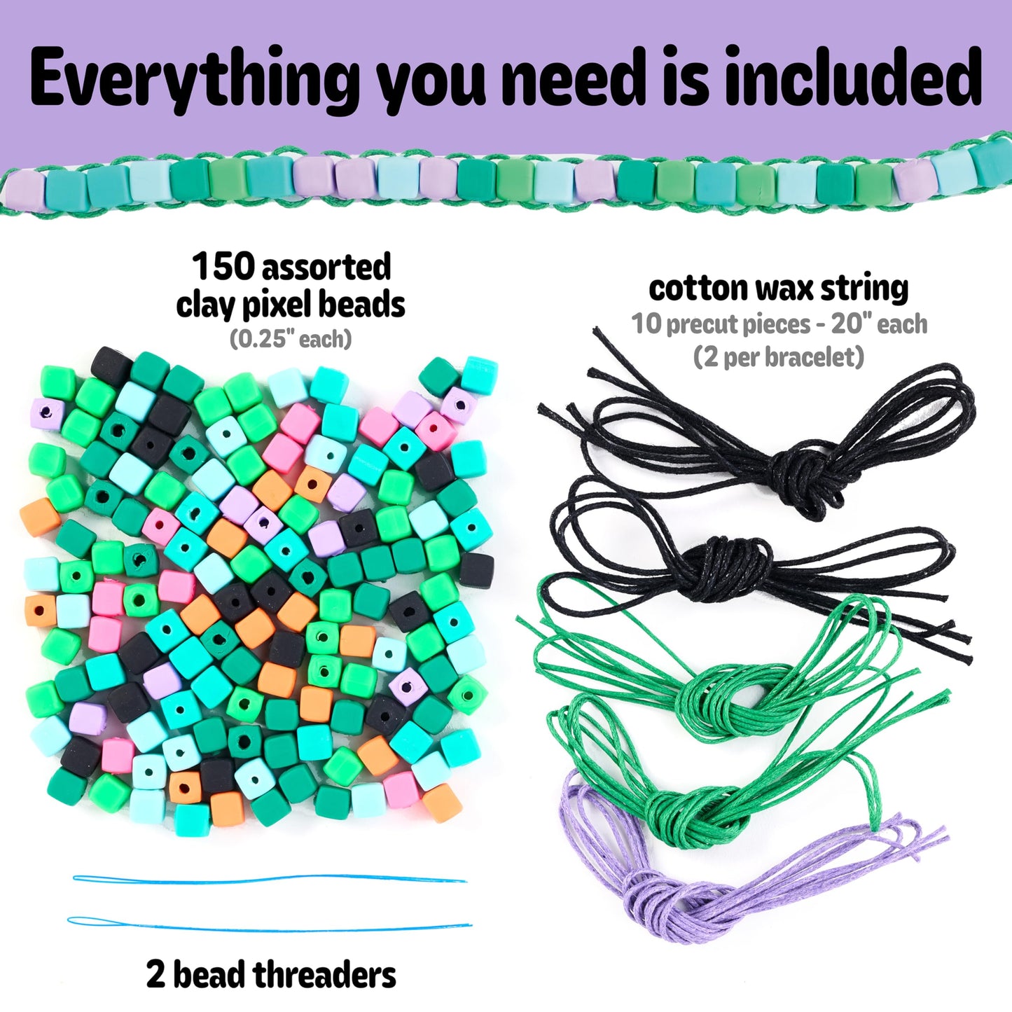 Creativity for Kids Woven Cube Bracelets Mini Kit | Make 5 Pixel-Inspired Bracelets with This STEAM Craft for Kids | Fun, Mess-Free Summer Activities