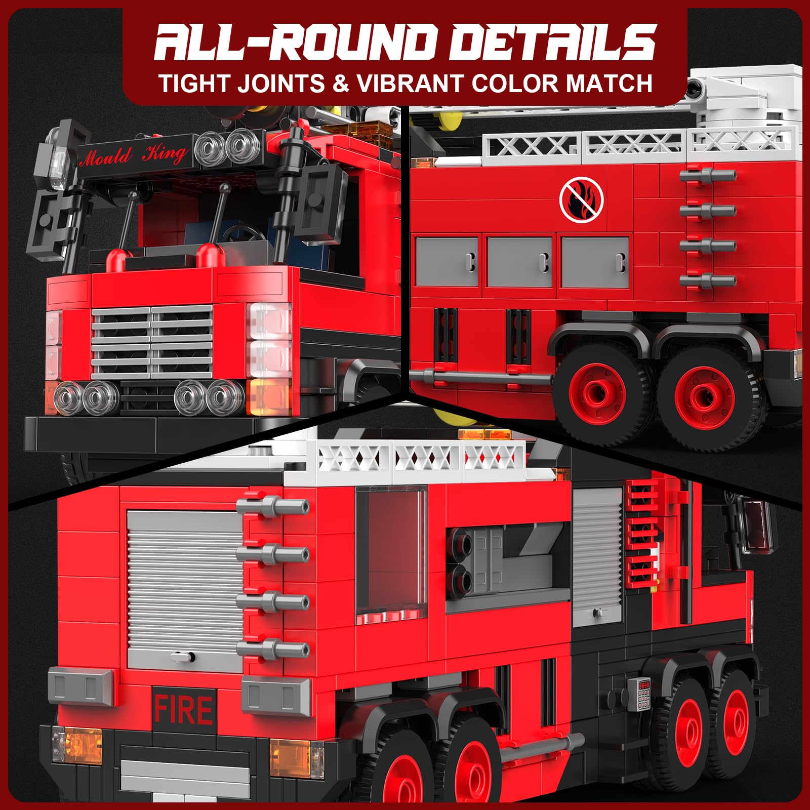 Mould King Ladder Fire Truck Building Set - 725+PCS STEM Toys for Kids & Adults, 24094 City Firetruck Building Bricks with Movable Ladder, Ideas